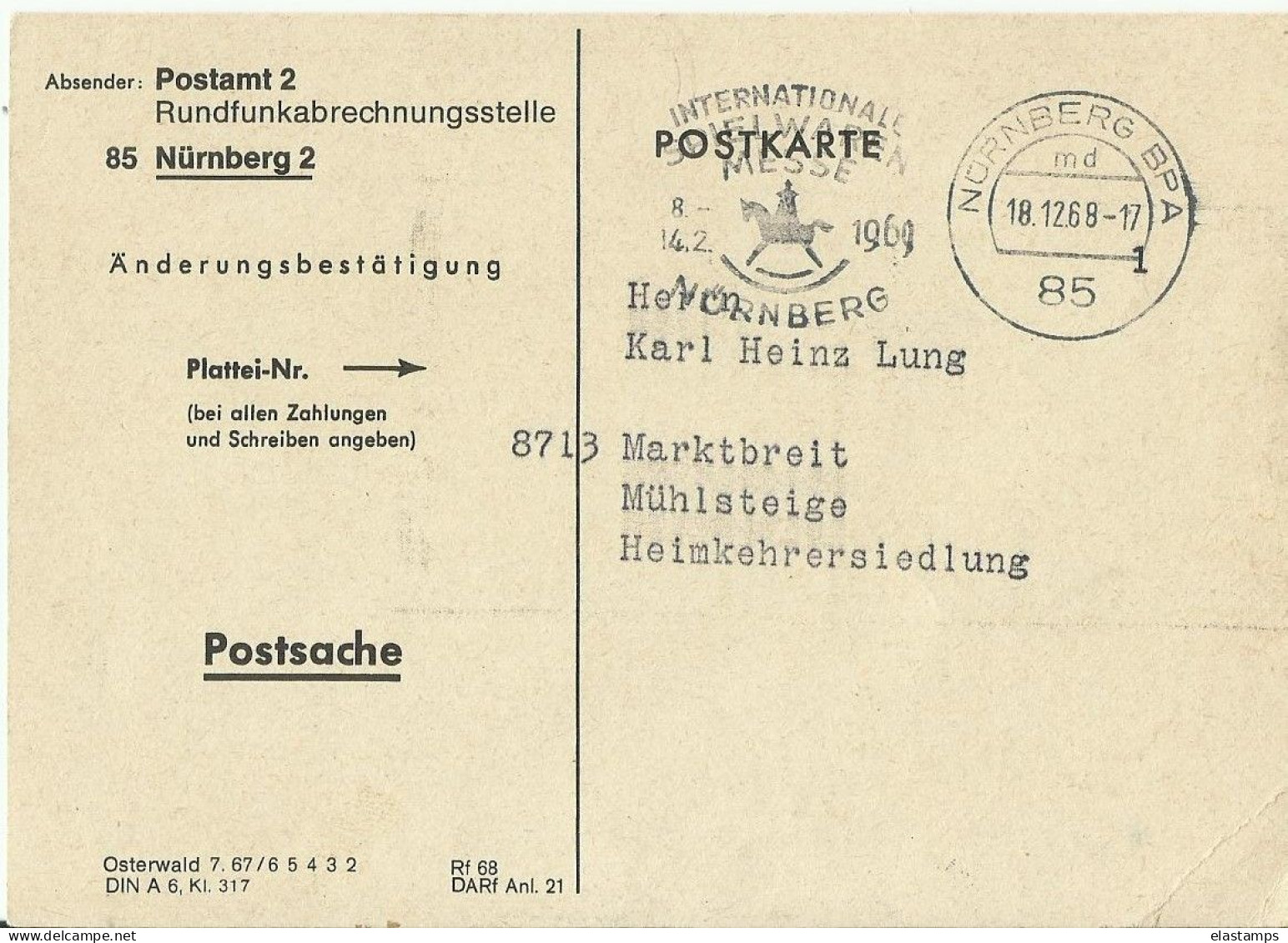 BDR DOK 1968 - Cartes Postales Privées - Neuves