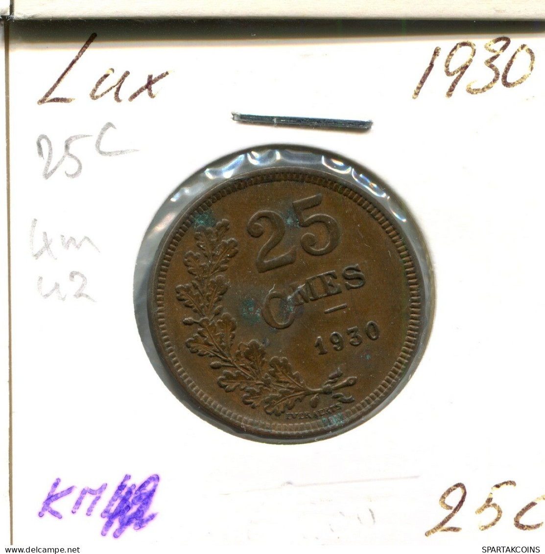 25 CENTIMES 1930 LUXEMBOURG Coin #AT189.U.A - Lussemburgo