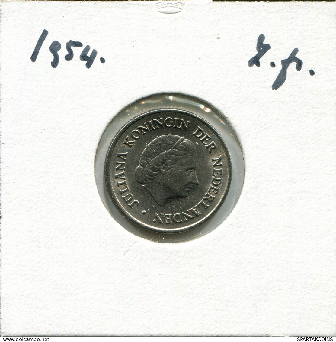 25 CENTS 1954 NETHERLANDS Coin #AU532.U.A - 1948-1980: Juliana