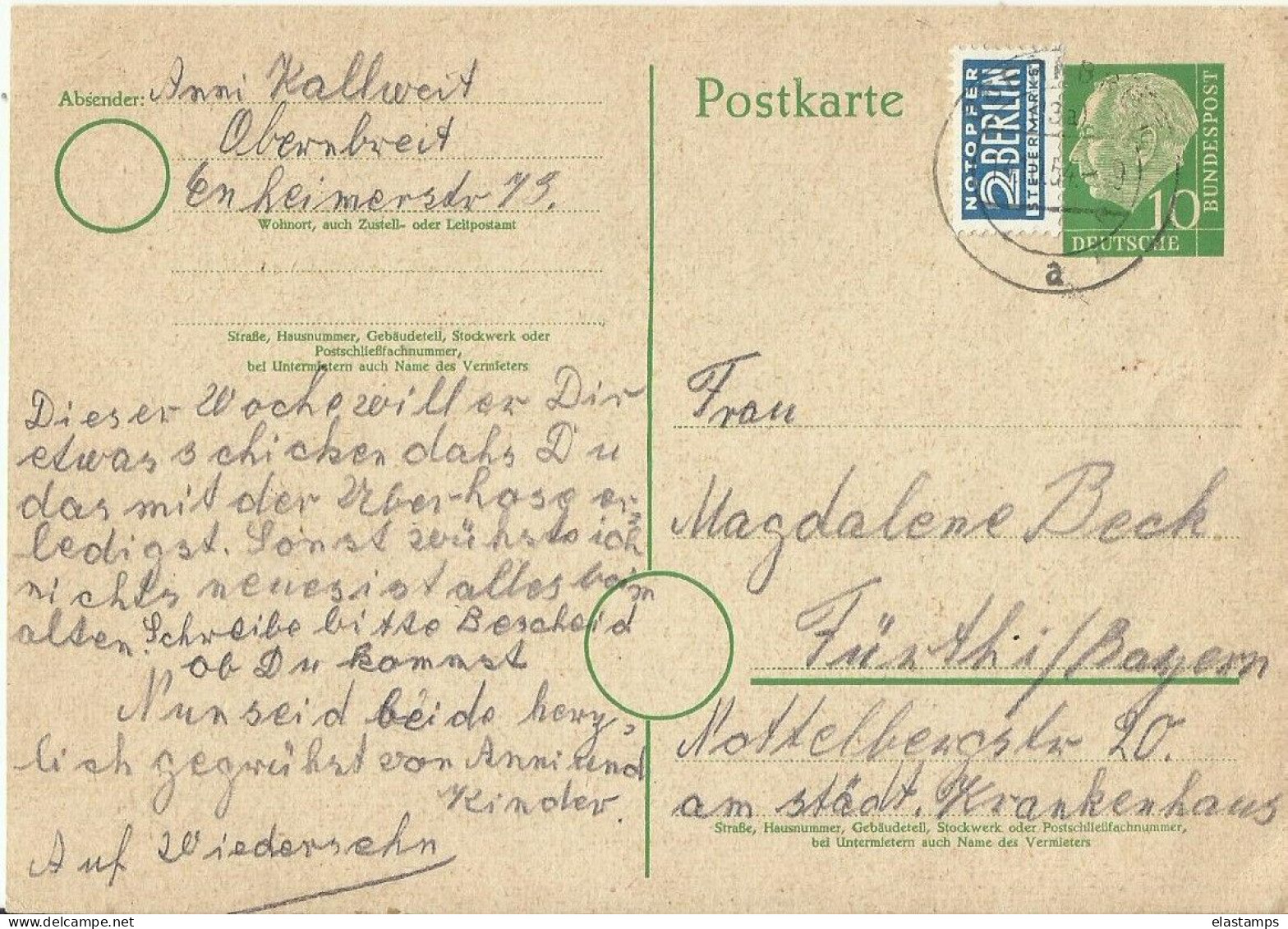 BDR 1954 GS - Postkaarten - Gebruikt