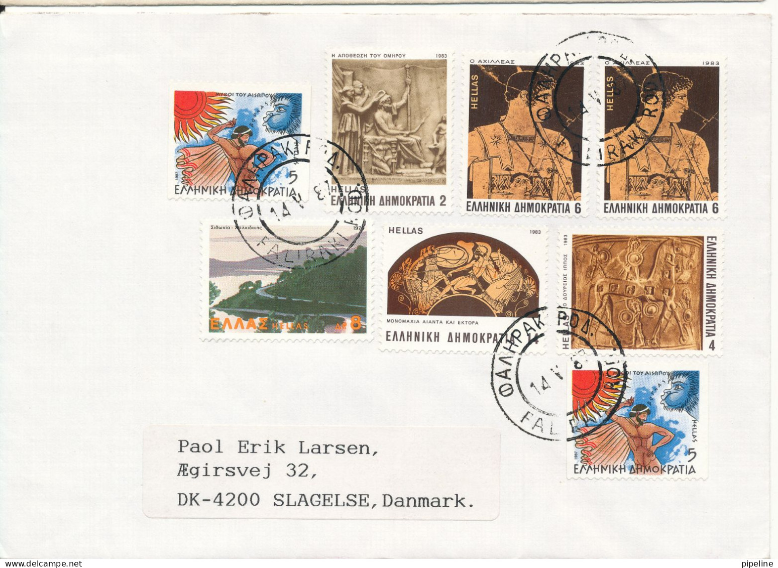 Greece Cover Sent To Denmark 4-5-1987 With More Topic Stamps - Cartas & Documentos