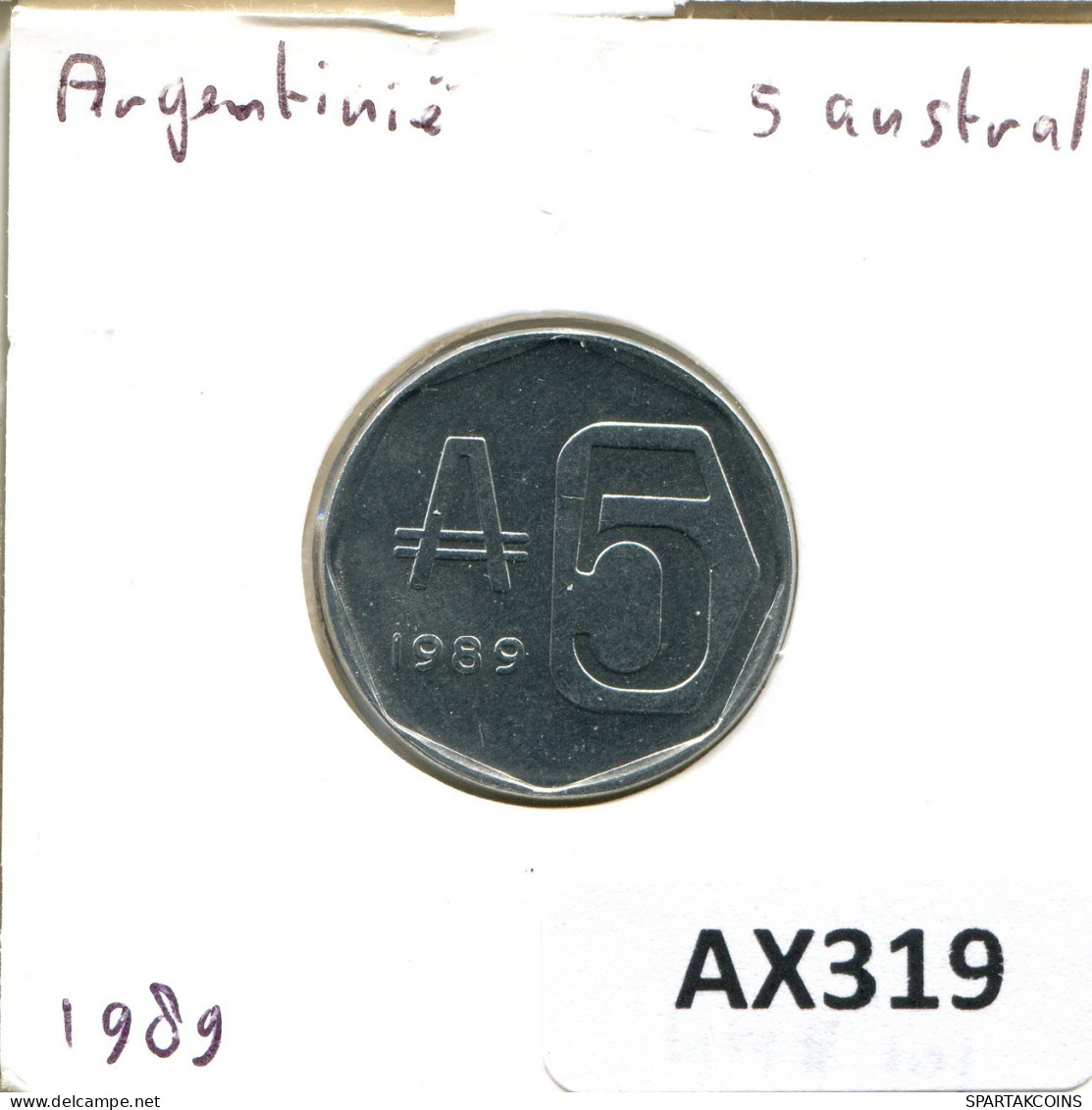 5 AUSTRALES 1989 ARGENTINA Coin #AX319.U.A - Argentinië