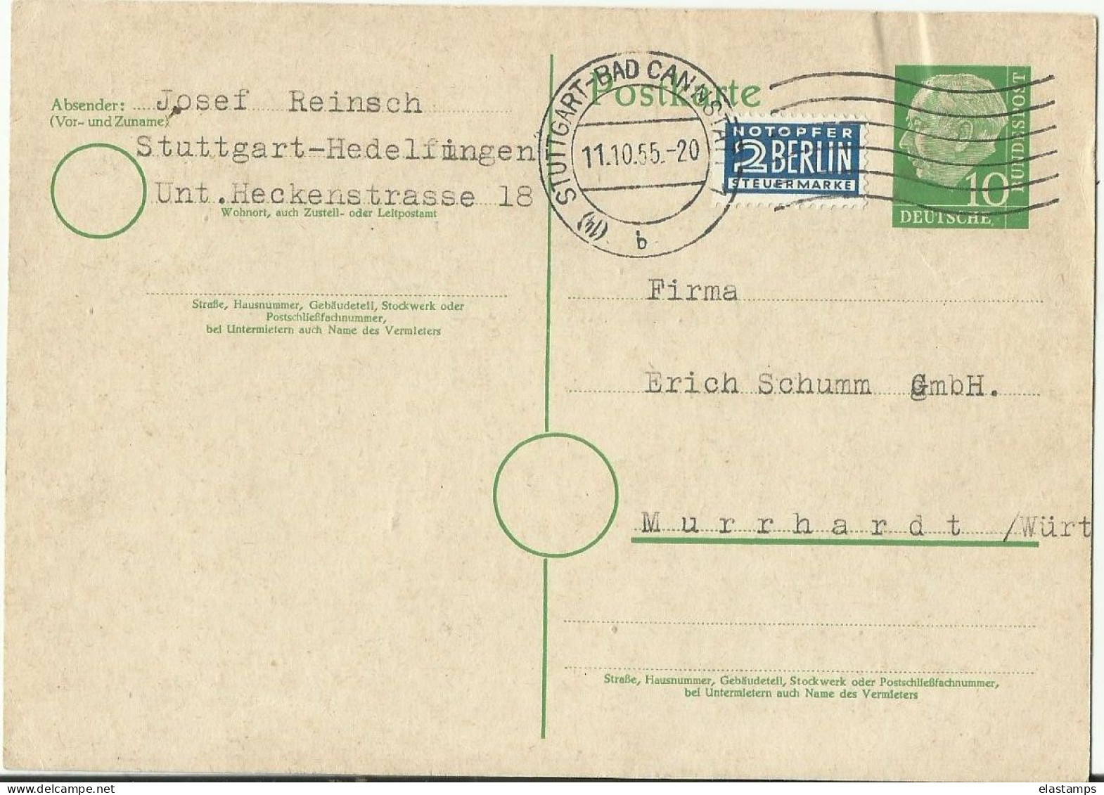 BDR GS1955 - Cartes Postales - Oblitérées