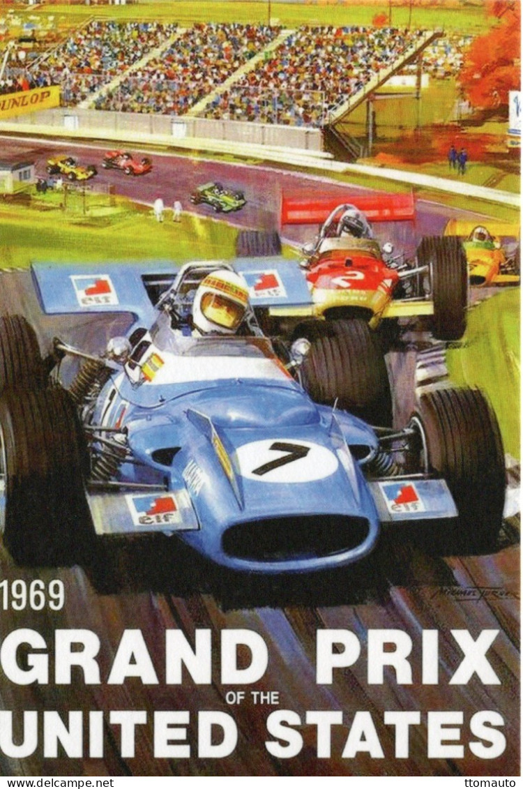 Grand Prix Of The United States 1969 - Jackie Stewart (Matra) - Publicité D'epoque -  Illustrateur Michael Turner  - CPM - Grand Prix / F1
