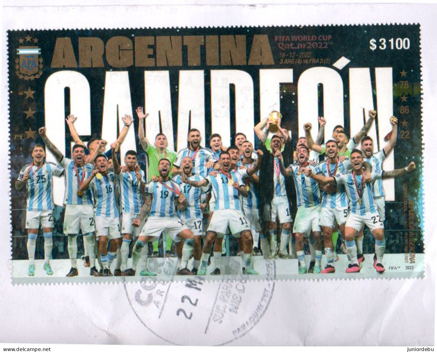 Argentina - 2023 - Winner Of FIFA Football World Cup 2022, Qatar - Souvenir Sheet - Used - On Paper. - 2022 – Qatar