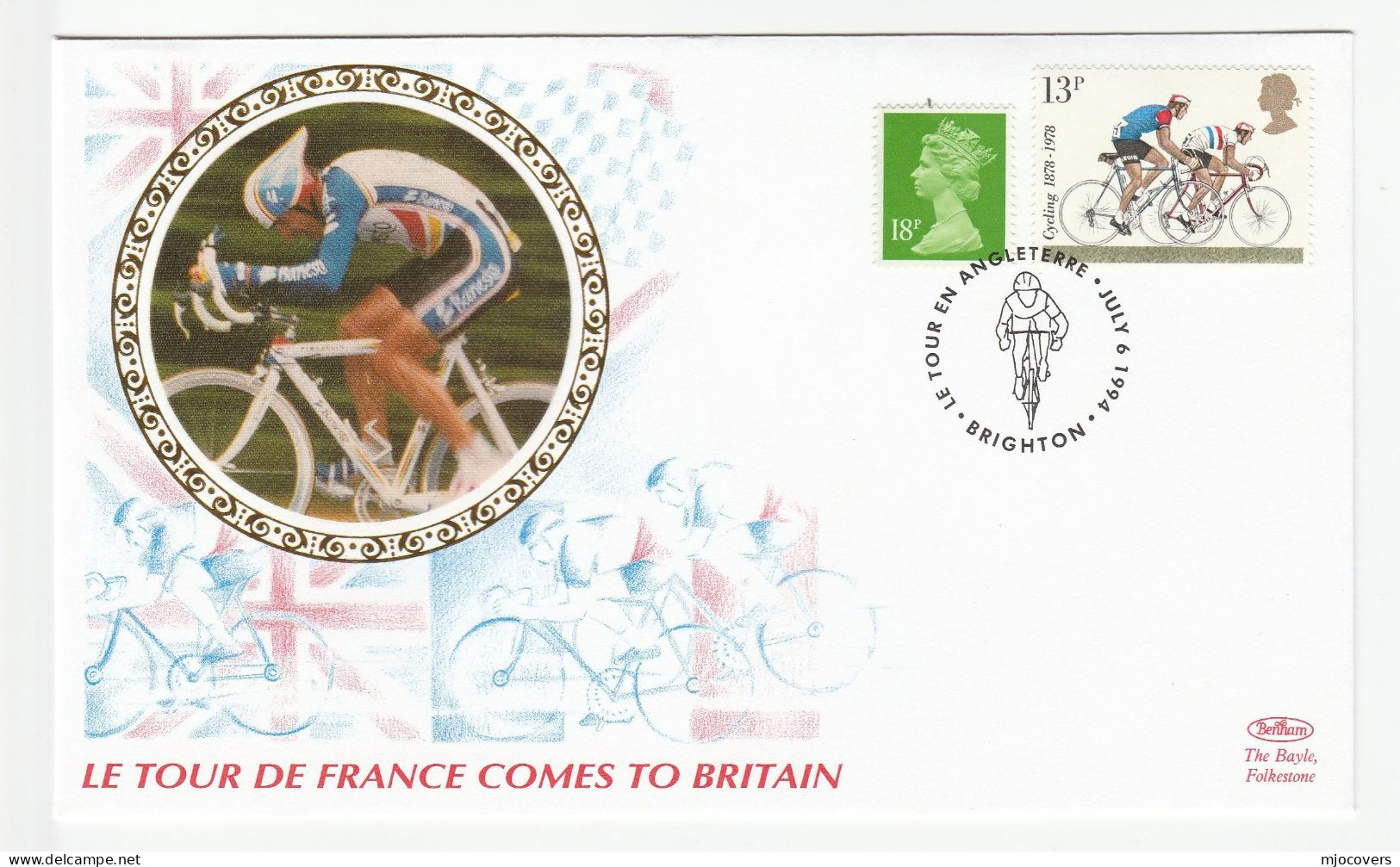 CYCLING Special SILK 1994 TOUR DE FRANCE In BRITAIN BRIGHTON Event COVER Gb Stamps Bicycle Bike Sport - Cycling