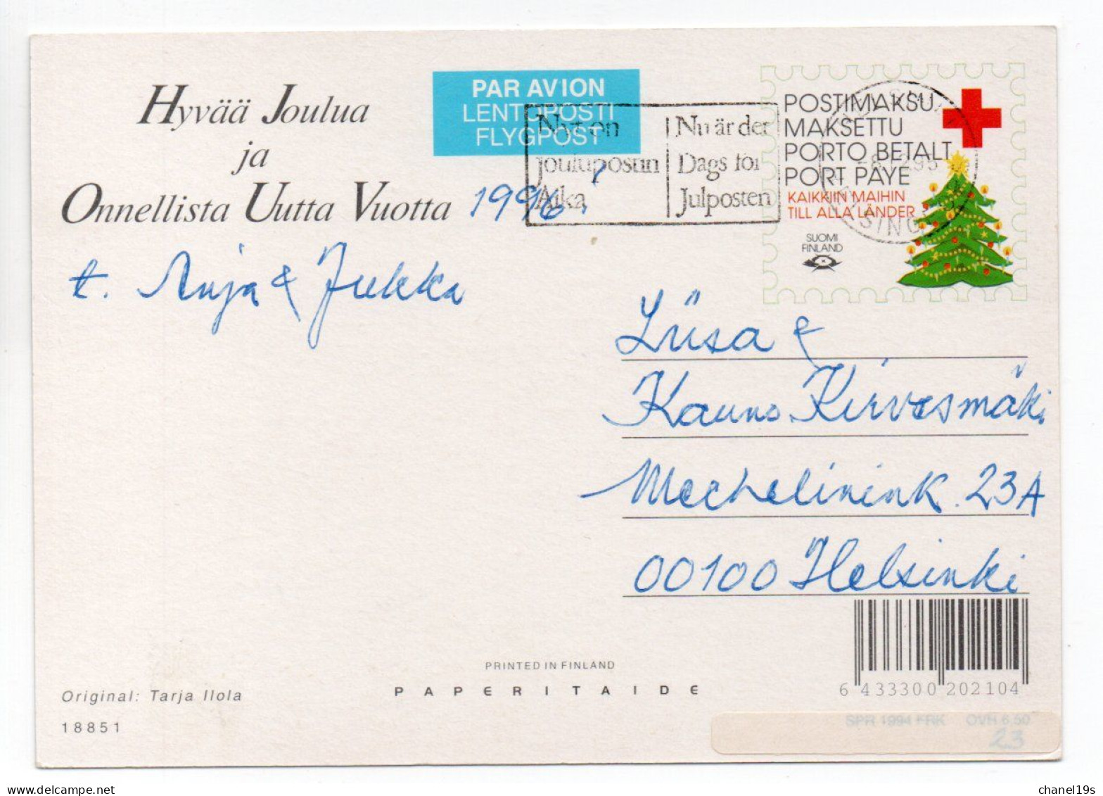 Postal Stationery RED CROSS - FINLAND - LITTLE GIRL / ELF - SNOWY FOREST - USED - Artist TARJA ILOLA - Postal Stationery
