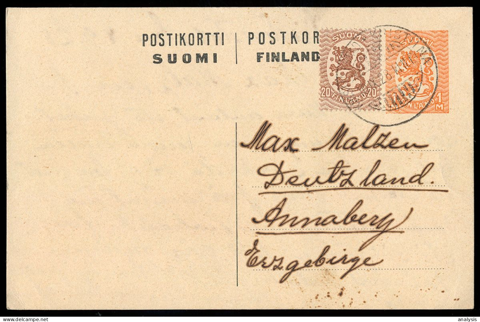 Finland Kristinestad Uprated 1M Postal Stationery Card Mailed To Germany 1928 - Briefe U. Dokumente