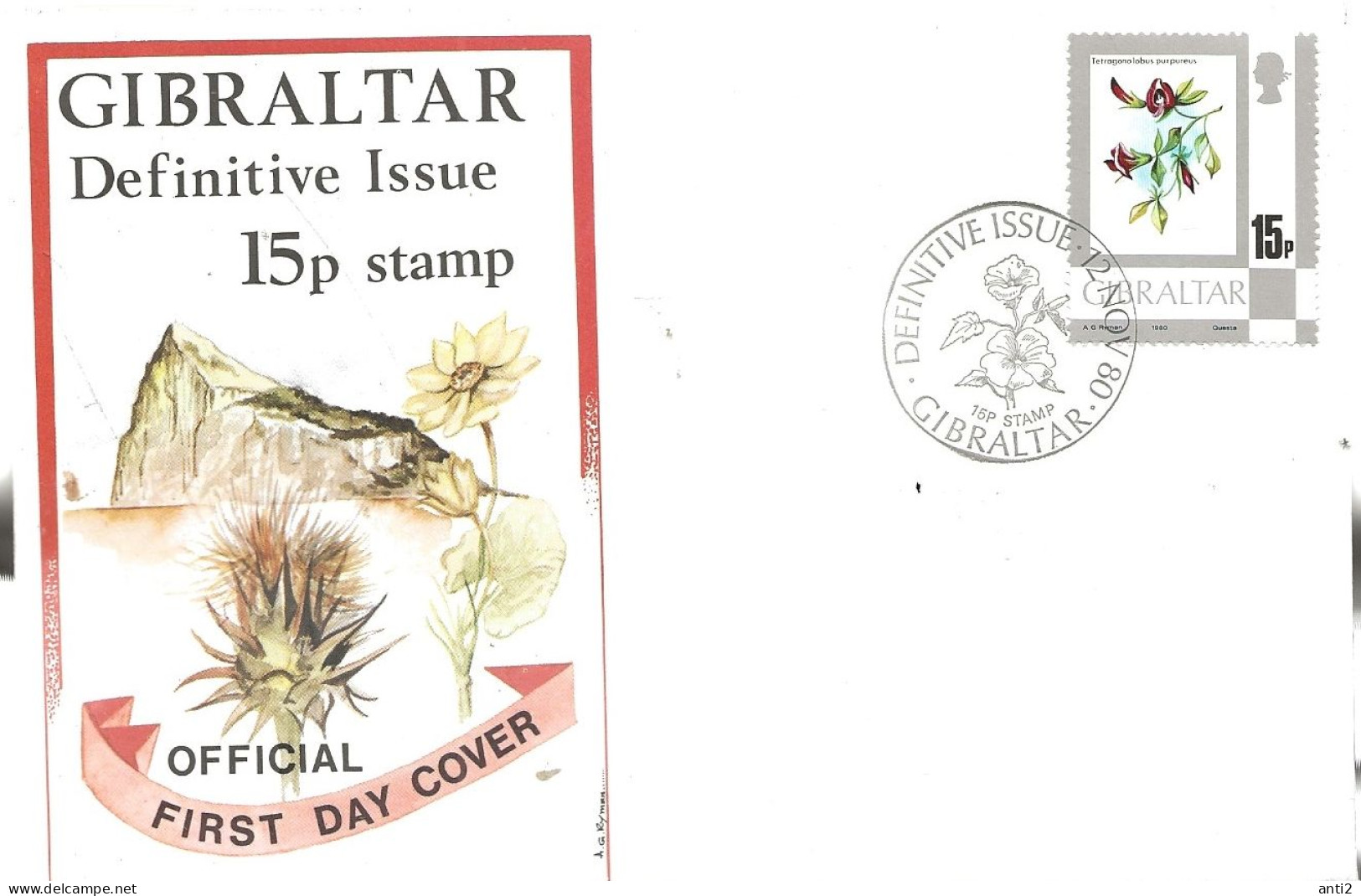 Gibraltar 1980  Flowers And Animals,  Asparagus Pea (Tetragonolobus Purpureus) Mi 413 FDC - Gibilterra