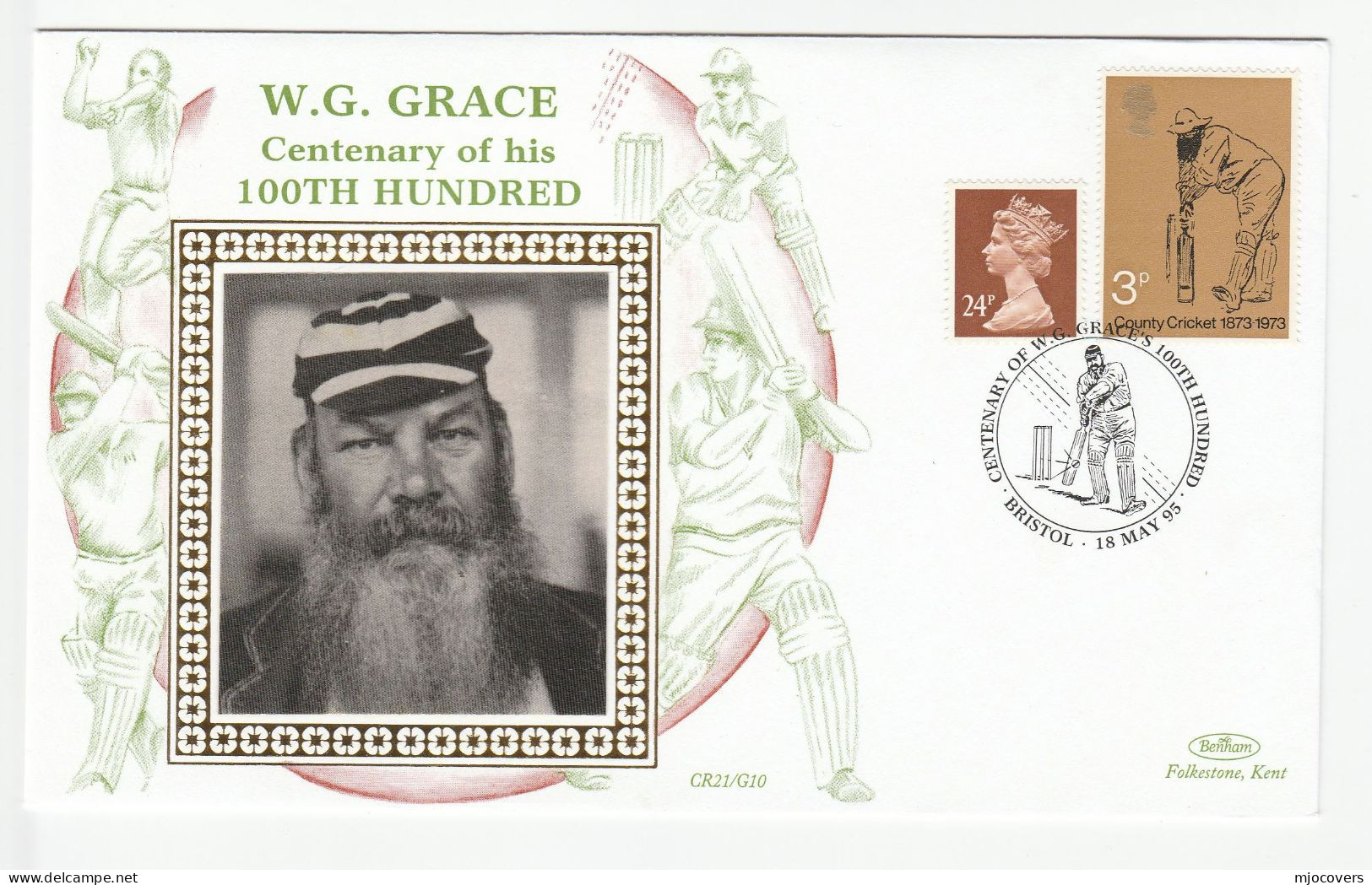 CRICKET Special SILK 1995  Anniv W.G .GRACE  Bristol Event COVER Gb Stamps Sport - Cricket