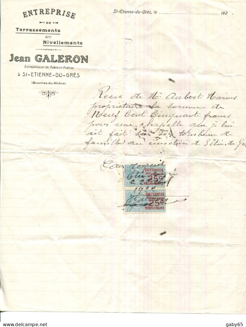 FACTURE.13.SAINT ETIENNE DU GRÈS.ENTREPRISE DE TERRASSEMENTS & NIVELLEMENTS.JEAN GALERON. - Straßenhandel Und Kleingewerbe