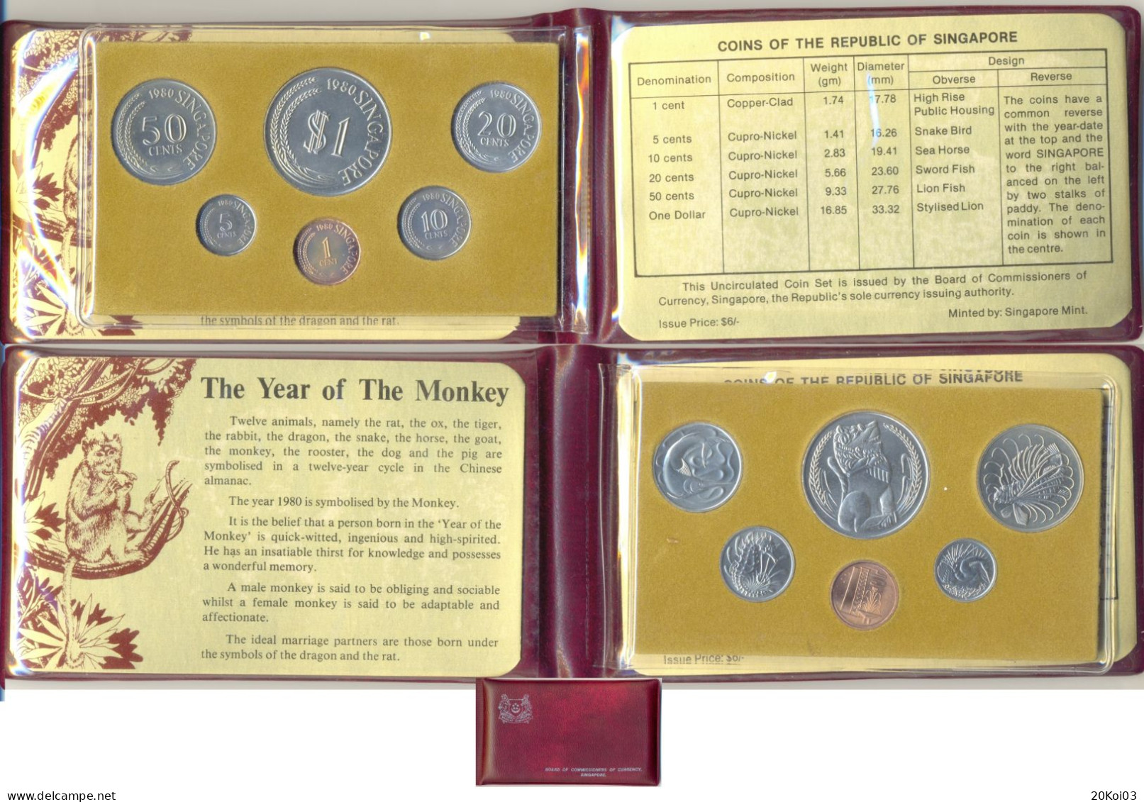 Singapore 1980 Set Coins Uncirculated, The Year Of The Monkey, Board Of Commissioners Of Currency Coin_SUP - Singapour