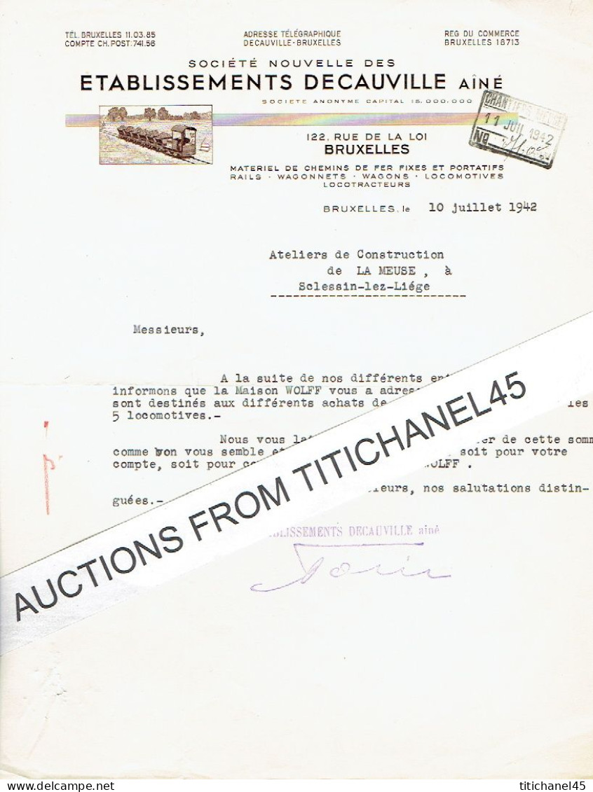 BRUXELLES 1942 - Société Nouvelle Des ETS DECAUVILLE AINE - Matériel De Chemin De Fer, Locomotives, Locotracteurs, Wagon - Other & Unclassified