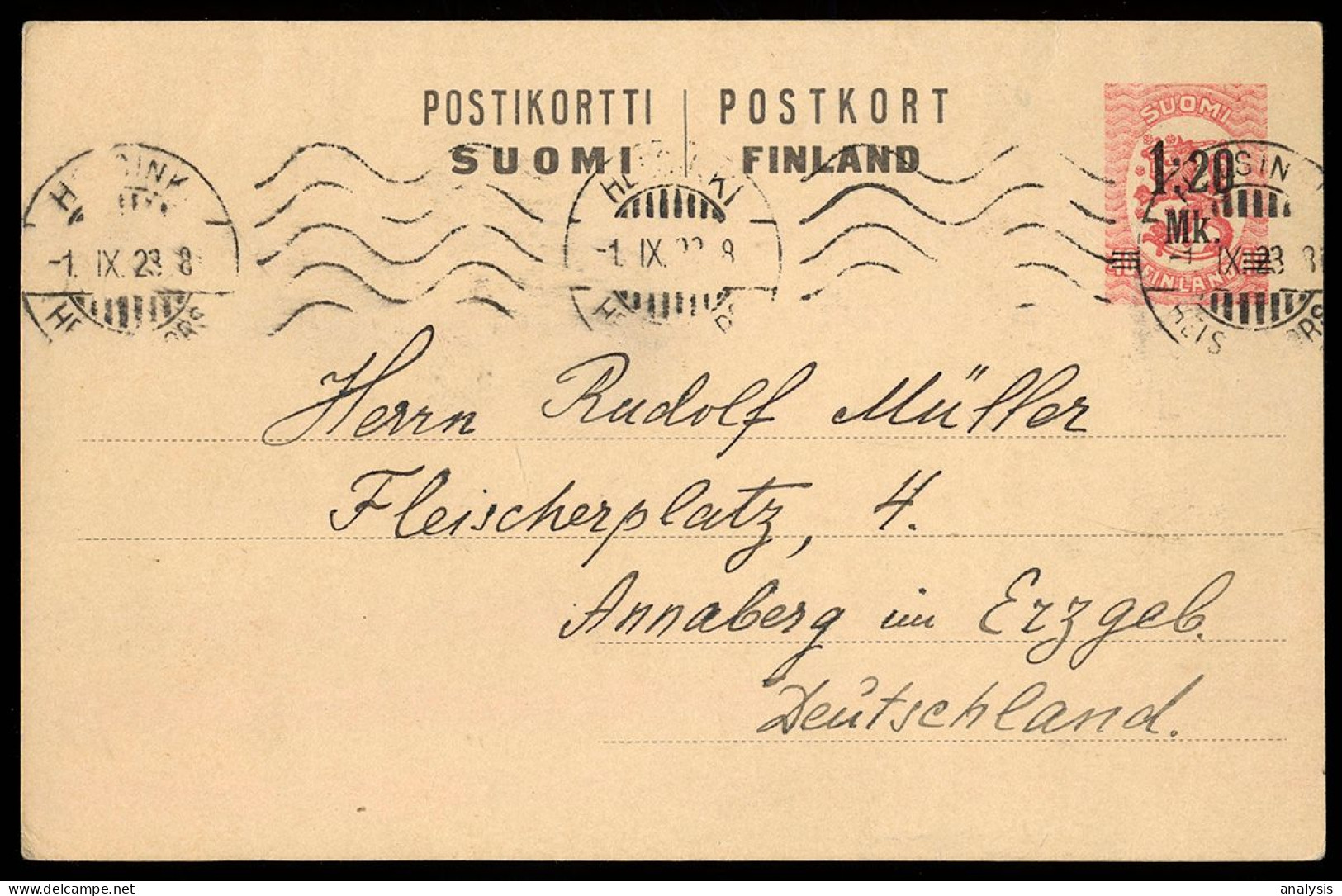 Finland Helsinki 1.20M Ovpr Postal Stationery Card Mailed To Germany 1923 - Briefe U. Dokumente