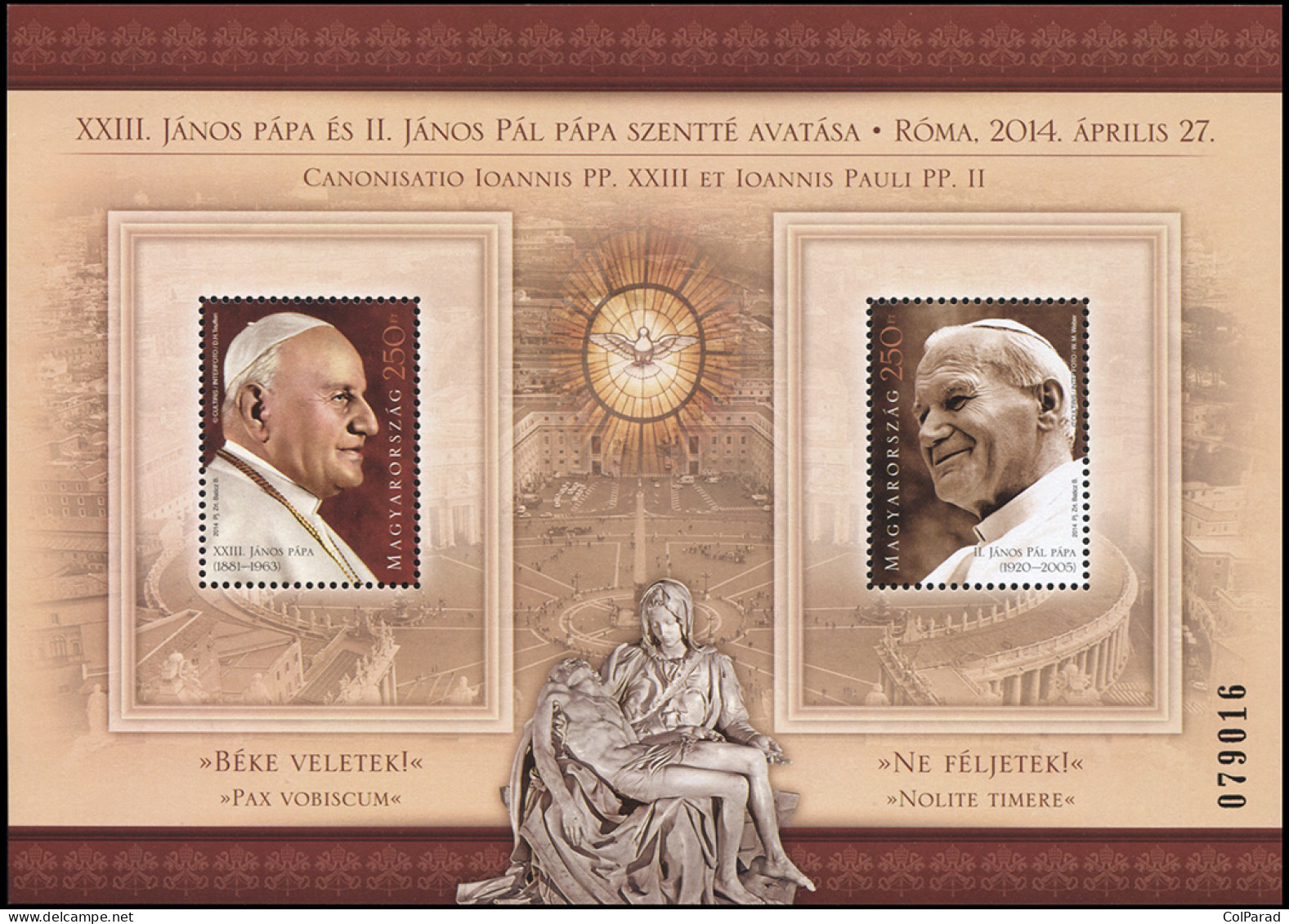 HUNGARY - 2014 - S/S MNH ** - Canonisation Of Pope John XXIII, Pope John Paul II - Ungebraucht