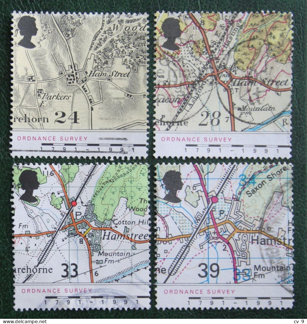 ORDNANCE SURVEY MAPS ANNIVERSARY (Mi 1363-1366) 1991 Used Gebruikt Oblitere ENGLAND GRANDE-BRETAGNE GB GREAT BRITAIN - Gebruikt