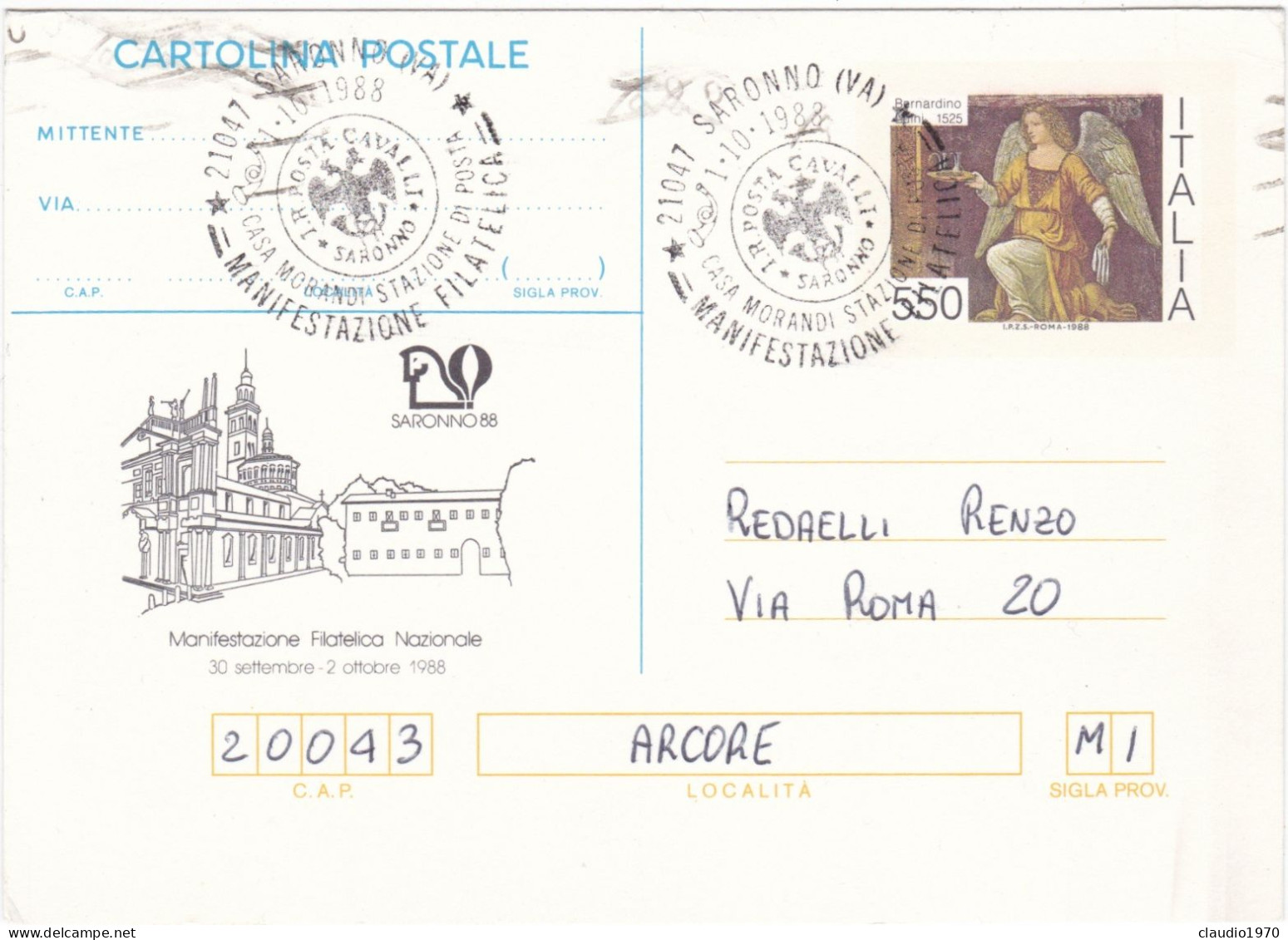 ITALIA - REPUBBLICA  - CARTOLINA POSTALE - VG. PER  ARCORE ( IM) 1988 - Postwaardestukken