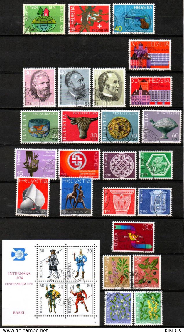 SUISSE,SCHWEIZ,1974, Mi.1017 - 1045 ,JAHRGANG MIT BLOCK ,GESTEMPELT, OBLITERE - Usados