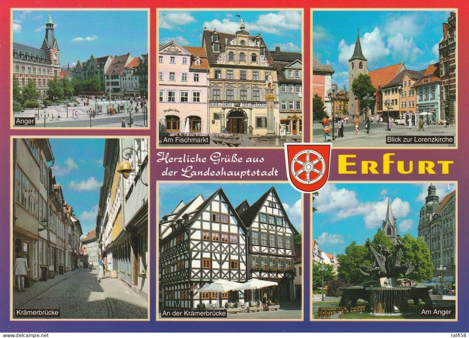 1 AK Germany * Grüße Aus Der Landeshauptstadt Erfurt Mit Anger, Fischmarkt, Blick Zur Lorenzkirche, Krämerbrücke * - Erfurt