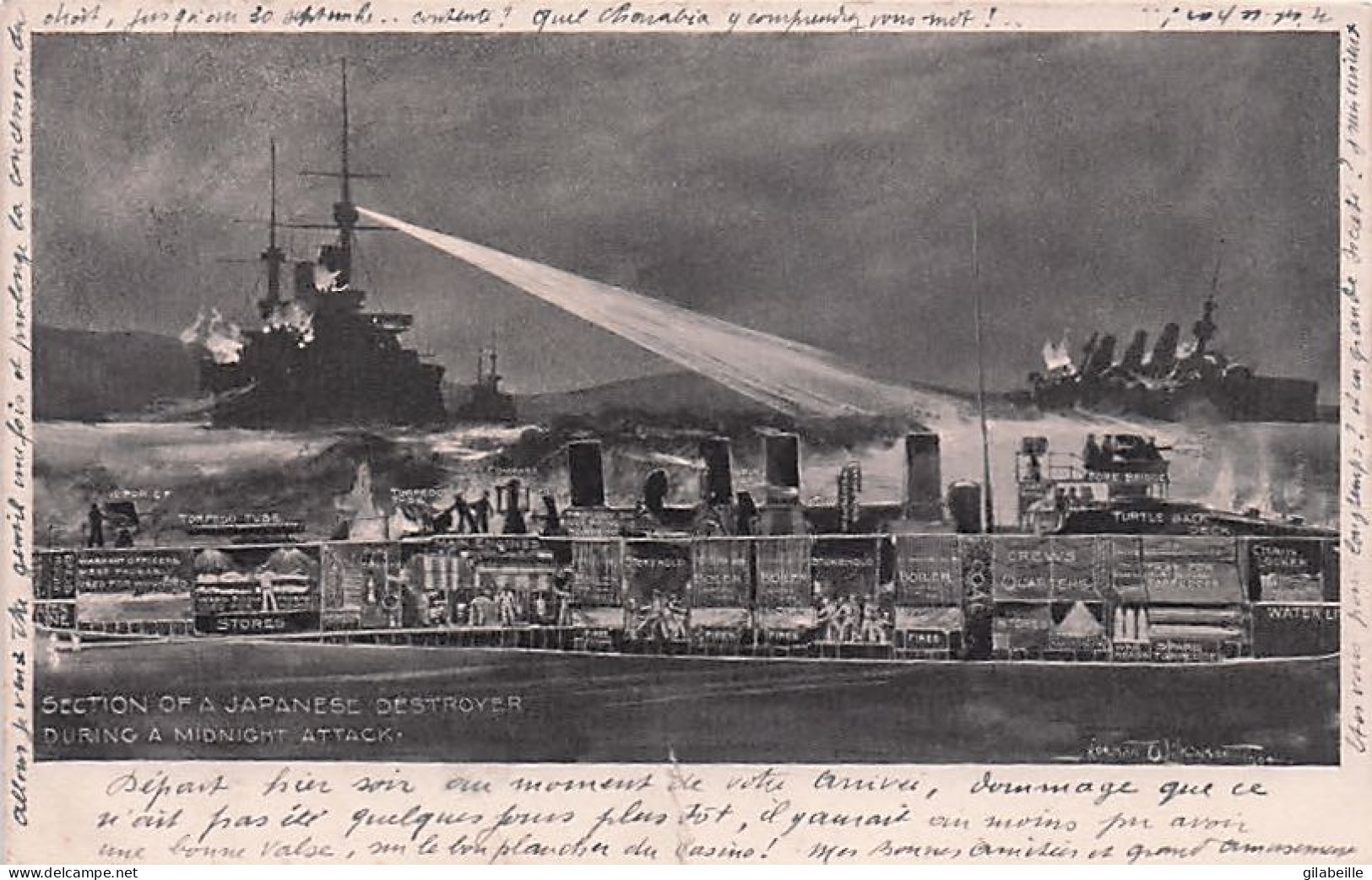 GUERRE JAPON RUSSE JAPAN RUSSIA WAR SECTION OF A JAPANESE DESTROYER DURING A MIDNIGHT ATTACK - 1904 - Guerra
