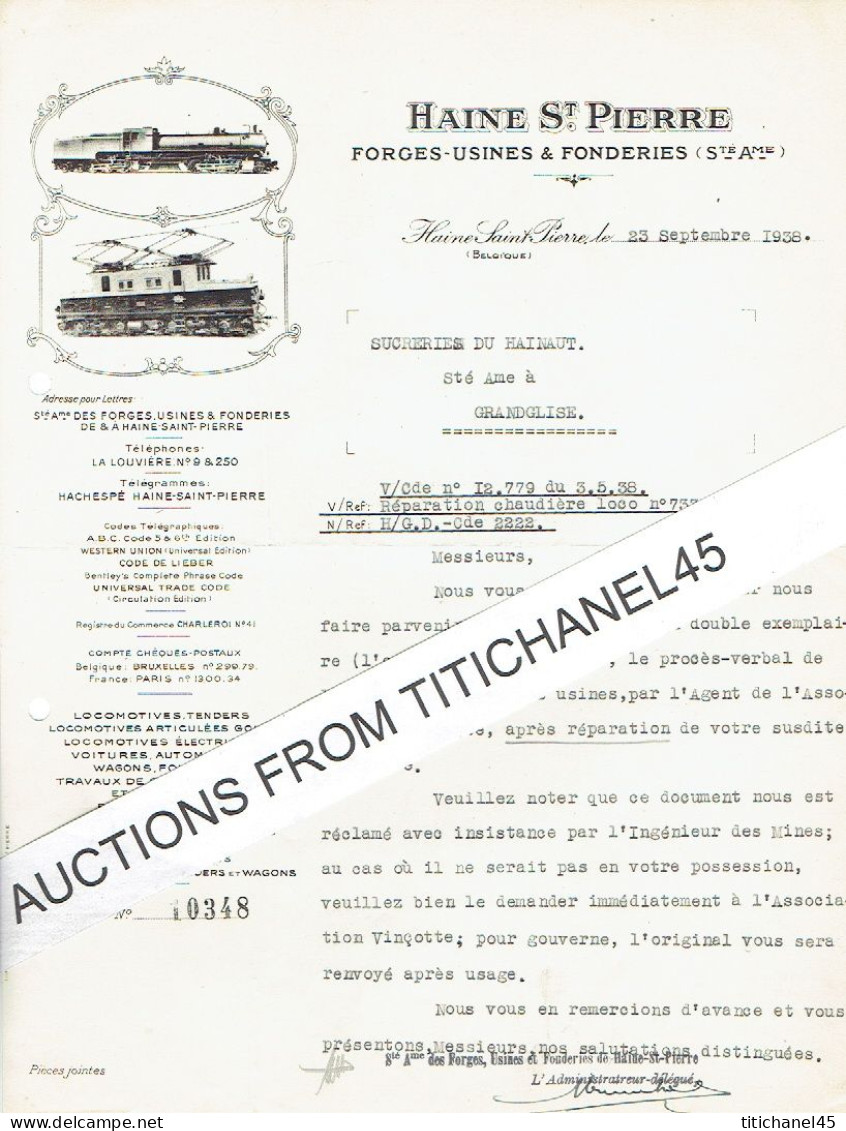 Lettre Illustrée 1938 - HAINE-SAINT-PIERRE - FORGES-USINES & FONDERIES - Locomotives, Tenders, Wagons, - Autres & Non Classés