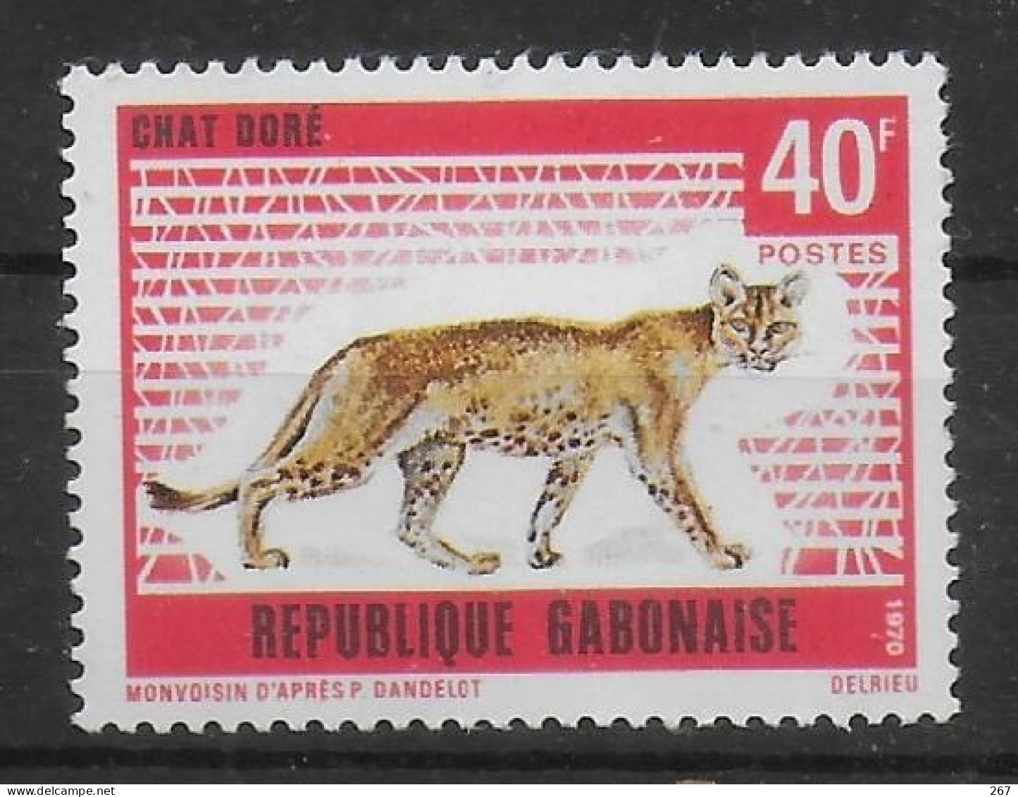 GABON   N° 264   * *  ( Cote 3.25e ) Chat Doré - Félins