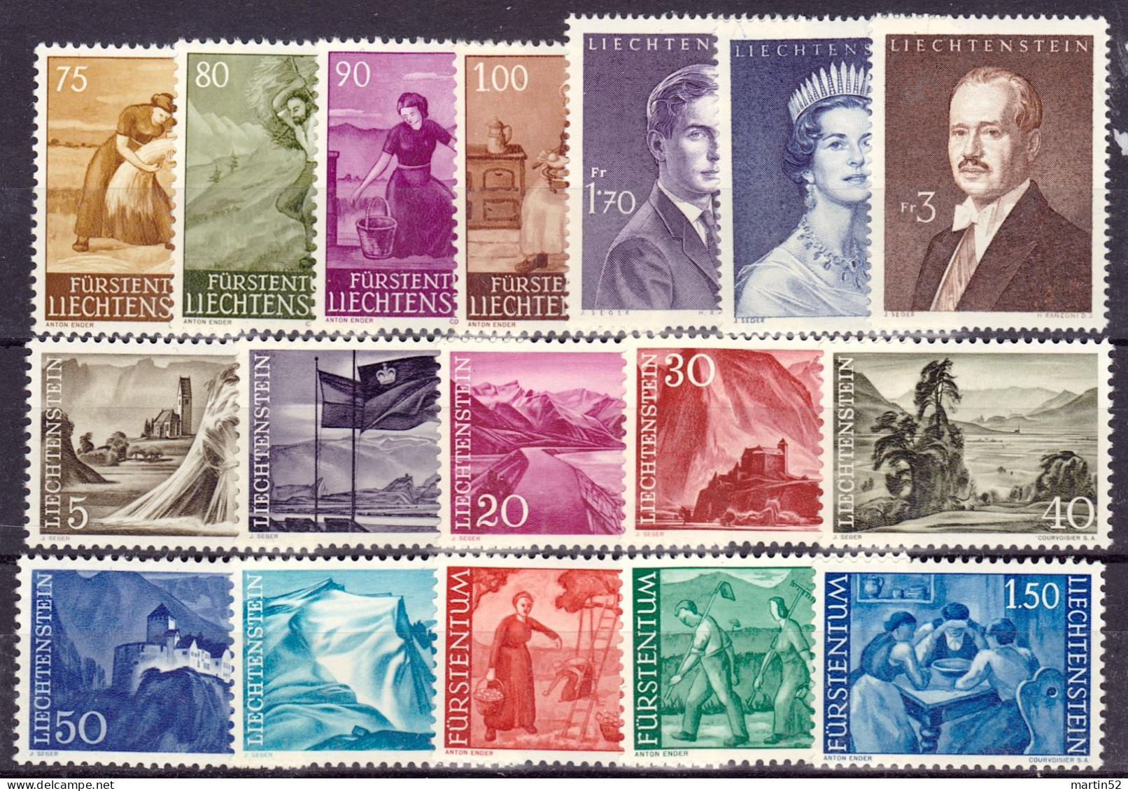Liechtenstein 1959/64: "Fürsten, Landschaften, Bauernleben" Zu 325-341 Mi 381/438 ** Postfrisch MNH (Zumstein CHF 27.00) - Unused Stamps