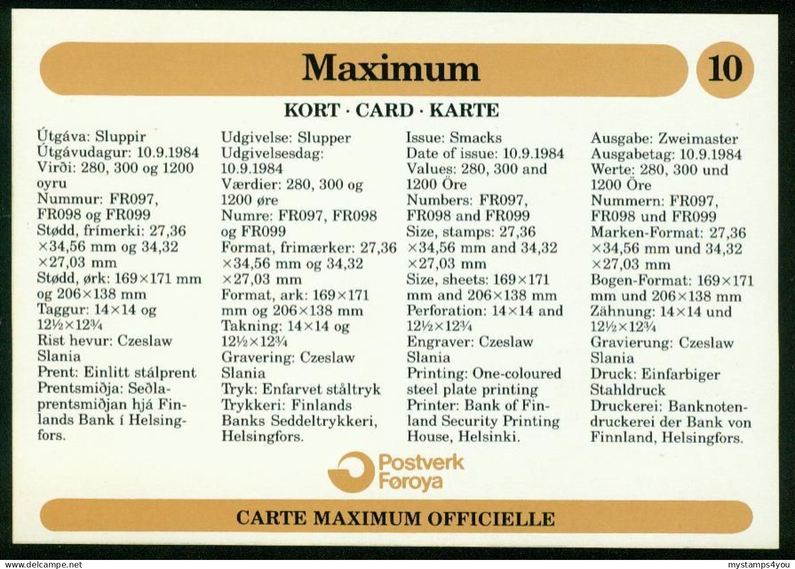 Mk Faroe Islands Maximum Card 1984 MiNr 104 | Fishing Industry #max-0001 - Färöer Inseln