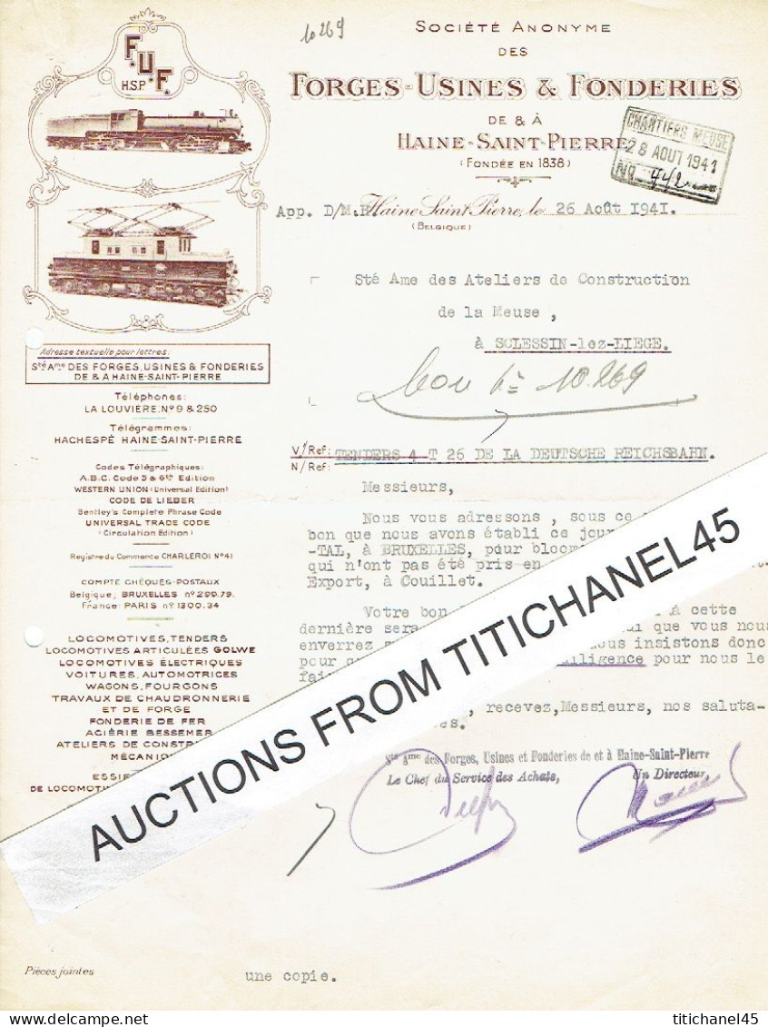 Lettre Illustrée 1941 - HAINE-SAINT-PIERRE - FORGES-USINES & FONDERIES - Locomotives, Tenders, Wagons, - Altri & Non Classificati