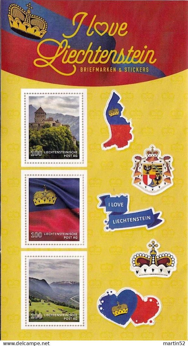 Liechtenstein 2020: "I Love Liechtenstein" Folder Mit 3 Selbstklebe-Marken Feuillet 3 T-p Autoadhesives ** (DieMarke Li) - Nuovi