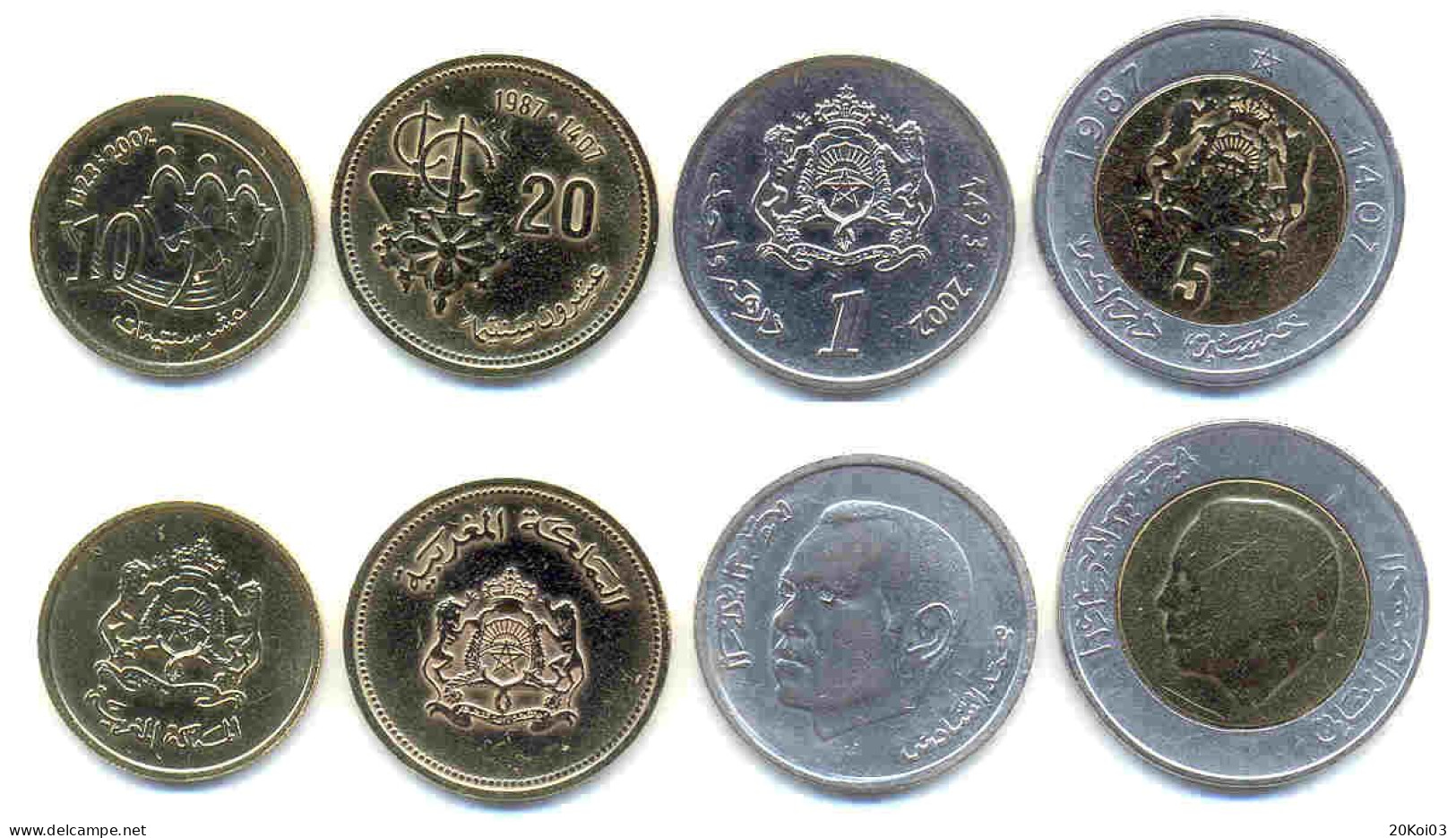 Maroc Monnaies Morocco Set : 4 Centimes: 5 Dirhams 1987, 1 Dirham 2002, 20/1987, 10/1423-2002 - Marocco