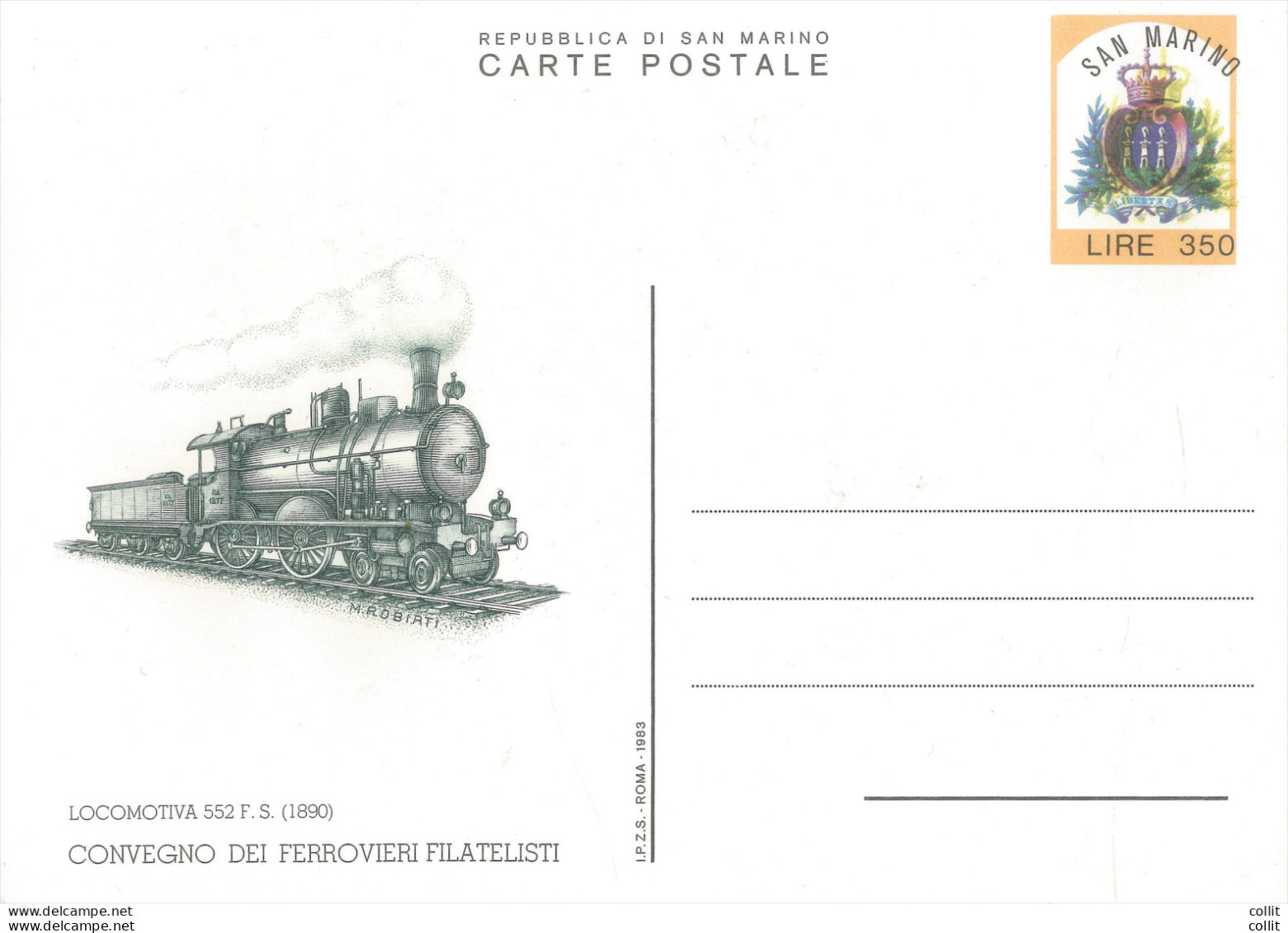 San Marino - C.P. Lire 350 Ferrovieri Filatelisti Varietà - Postwaardestukken