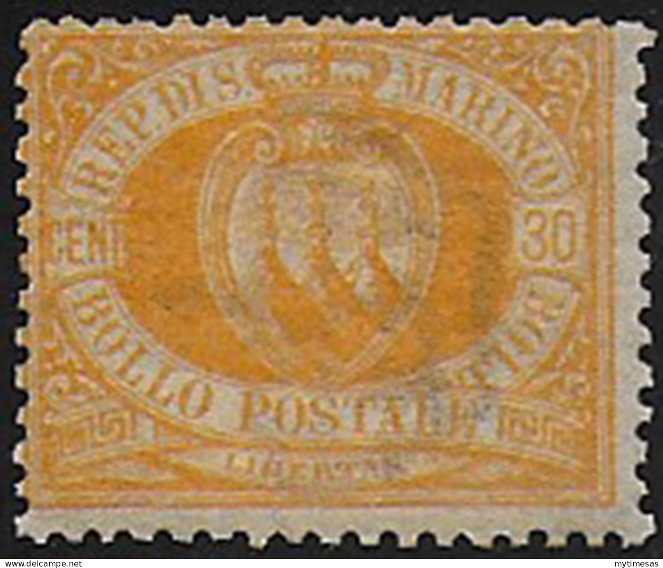 1892 San Marino Stemma 30c. Giallo Ocra MNH Sassone N. 16a - Sonstige & Ohne Zuordnung