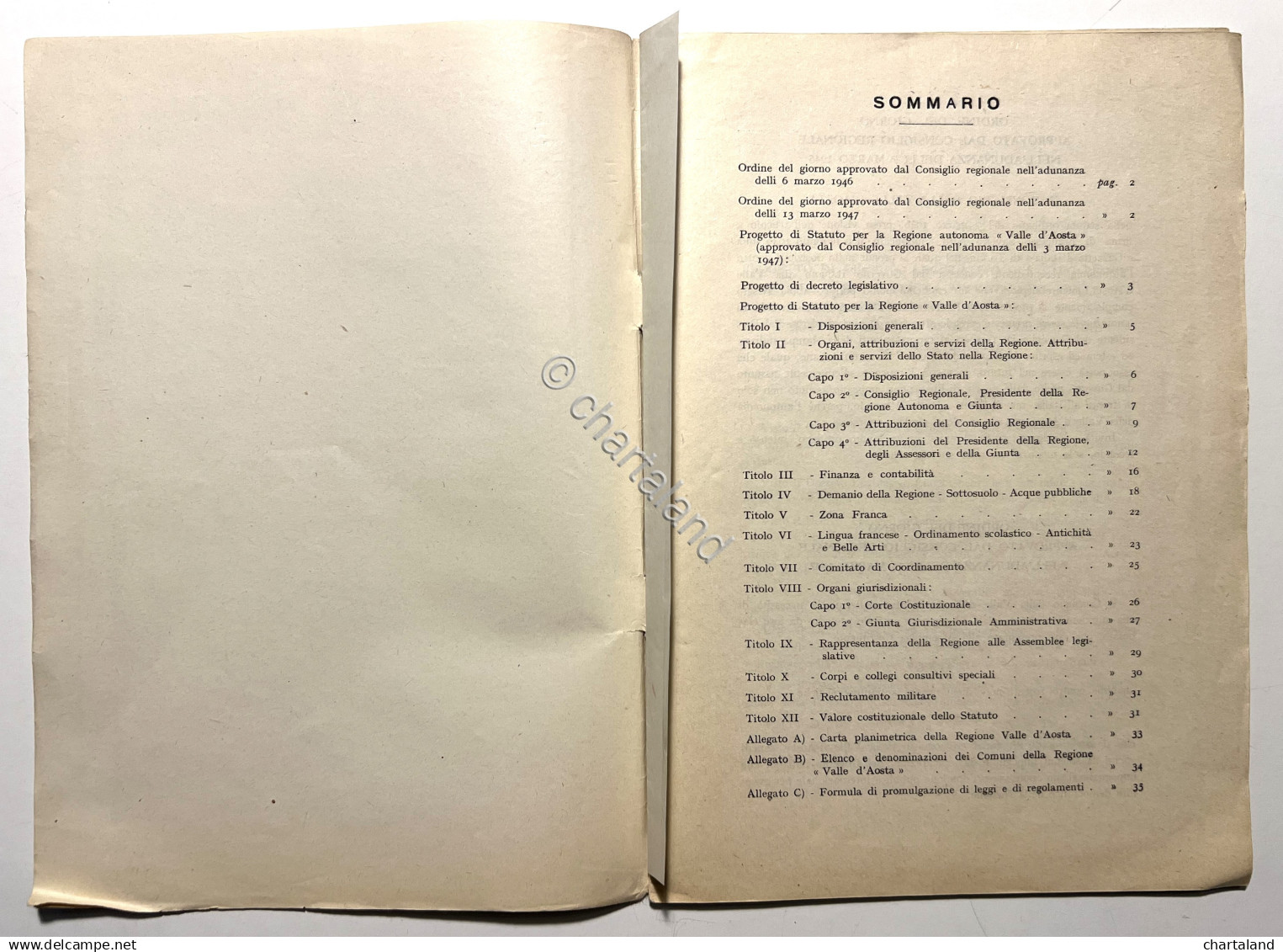 Progetto Di Statuto Per La Regione Autonoma Valle D'Aosta - Ed. 1947 - Other & Unclassified