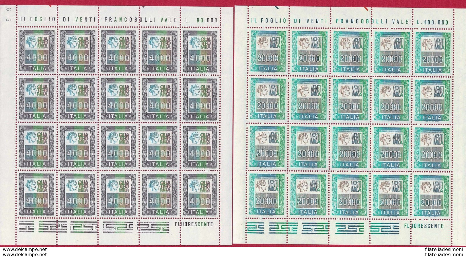 1978-87 Italia - Repubblica , N 1438-1442B , Alti Valori 7 Minifogli , Nuovi E P - Full Sheets