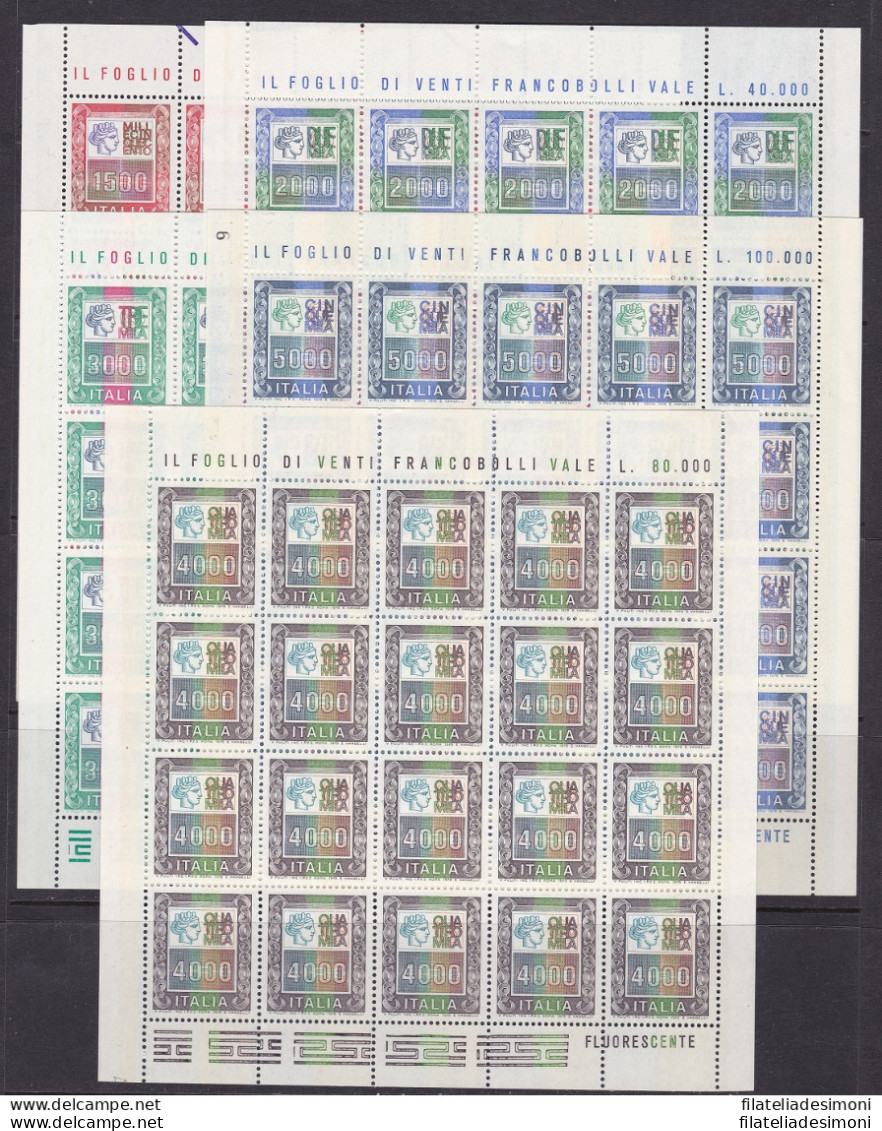 1978-87 Italia - Repubblica , N 1438-1442B , Alti Valori 7 Minifogli , Nuovi E P - Feuilles Complètes