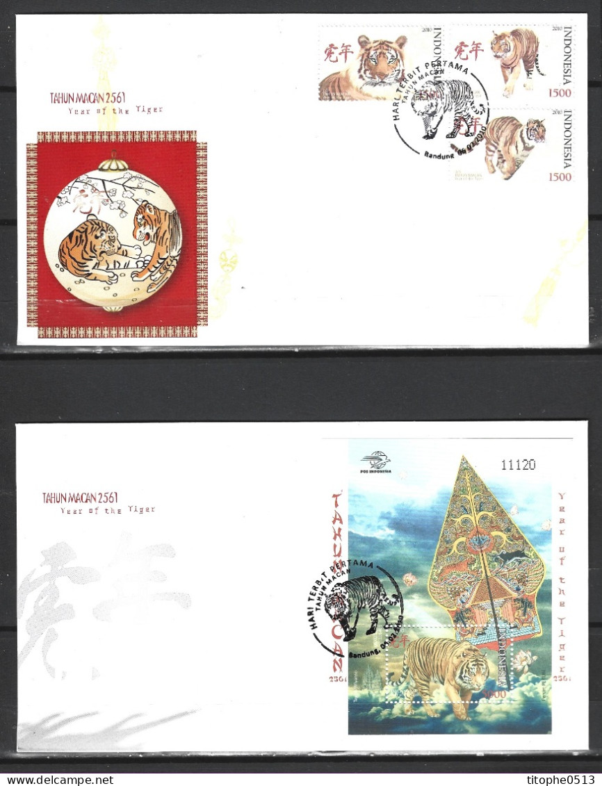 INDONESIE. N°2454-6 + BF 250 De 2010 Sur 2 Enveloppes 1er Jour. Année Du Tigre. - Chinese New Year