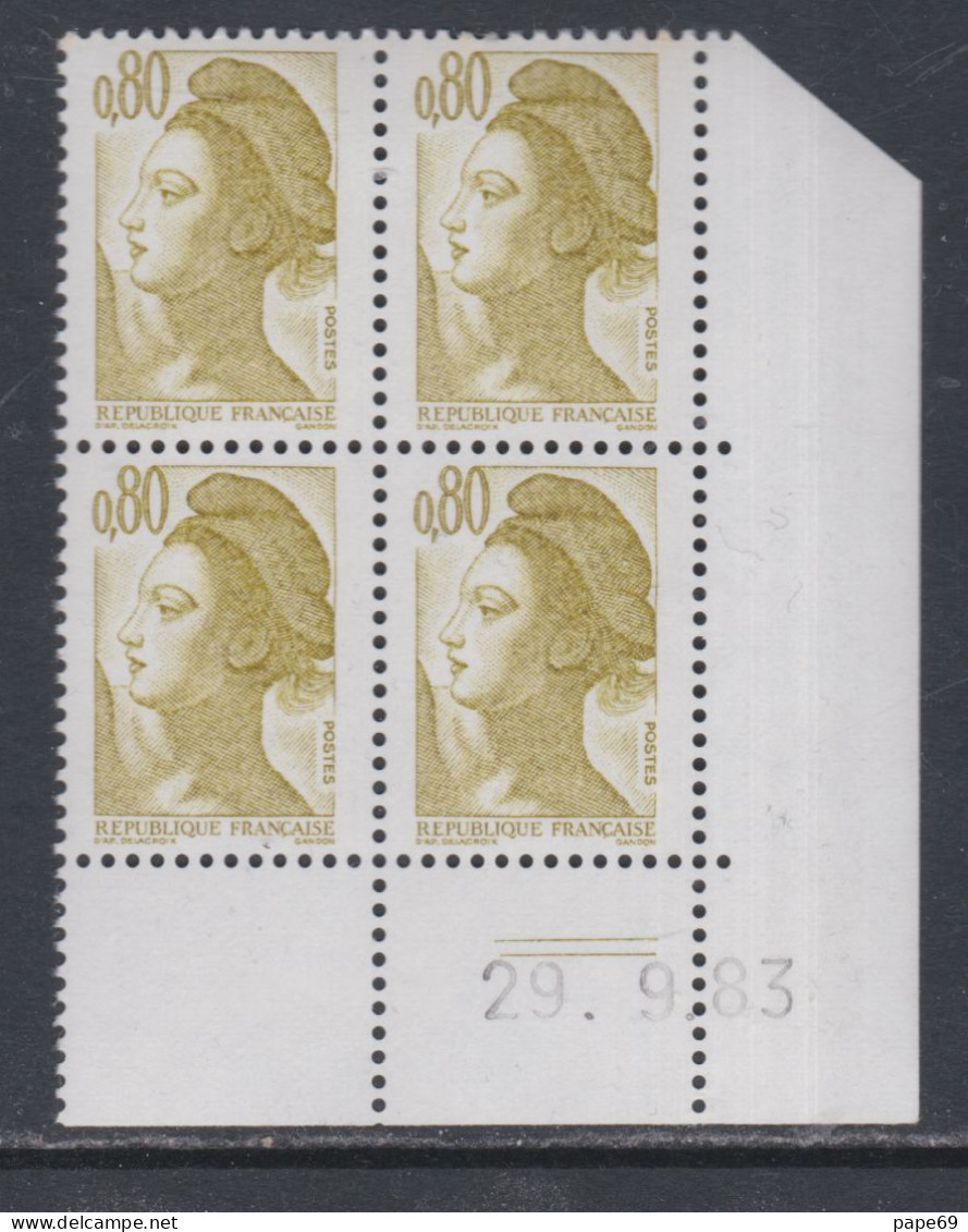 France Type Liberté N° 2241 XX : 80 C. Brun-olive En Bloc De 4 Coin Daté Du 29 . 9 . 83 ; 2 Traits ; Sans Charnière TB - 1980-1989