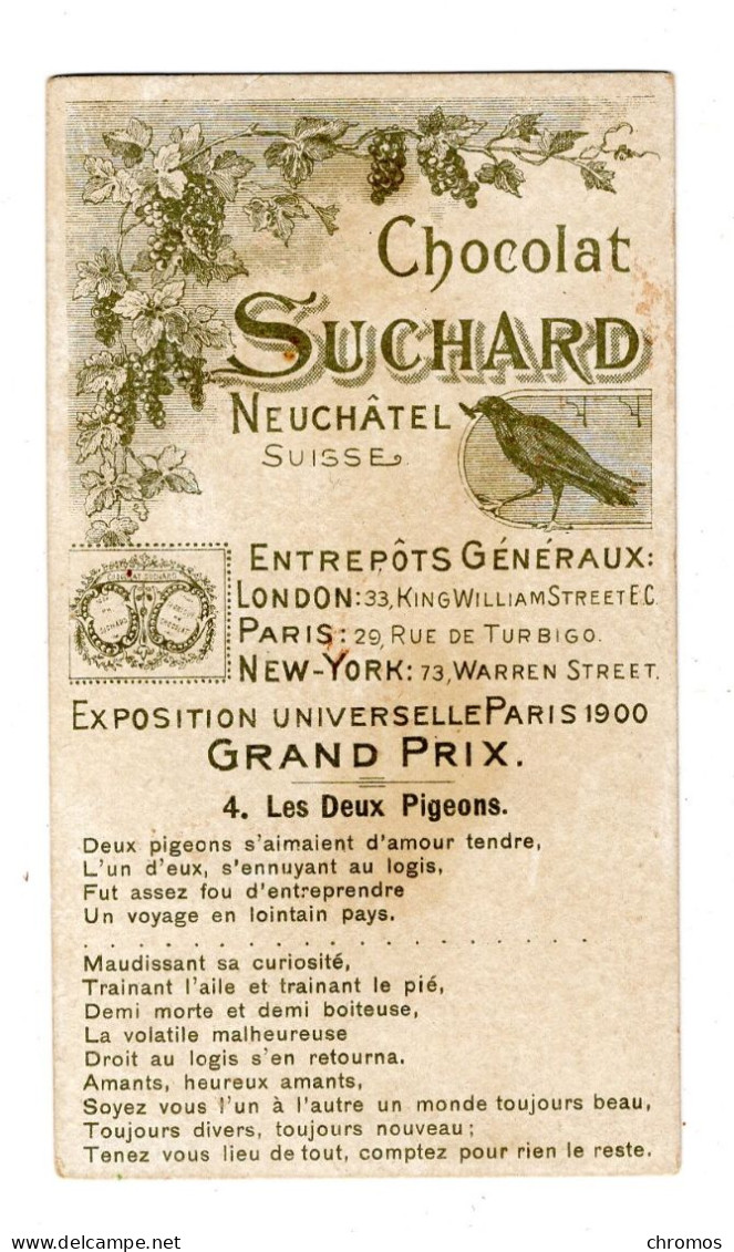 Chromo Chocolat Suchard, 116 / 4, Fables De La Fontaine, Les Deux Pigéons - Suchard