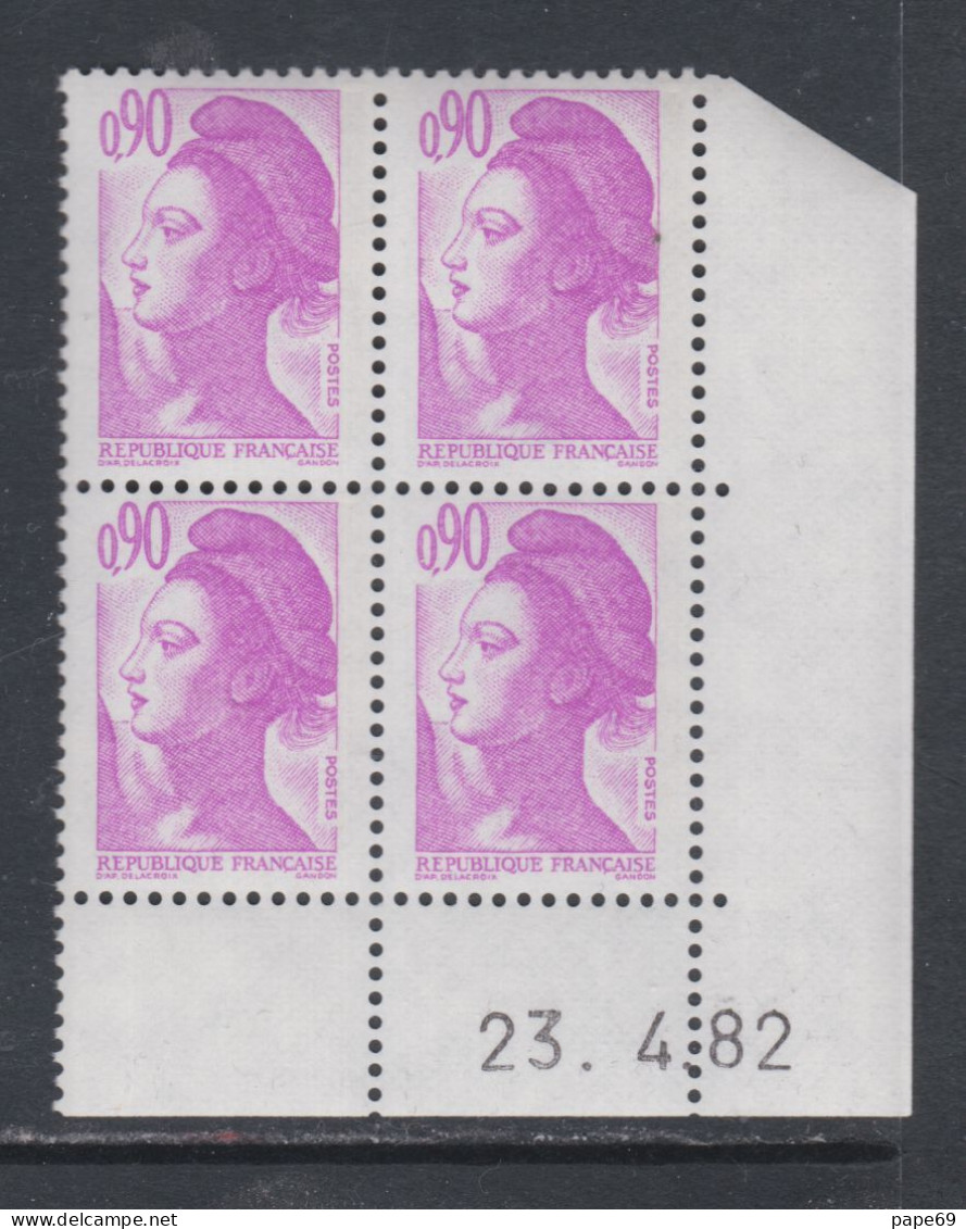 France Type Liberté N° 2242 XX : 90 C. Violet Clair En Bloc De 4 Coin Daté Du 23 . 4 . 82 ; Ss Trait ; Sans Charnière TB - 1980-1989