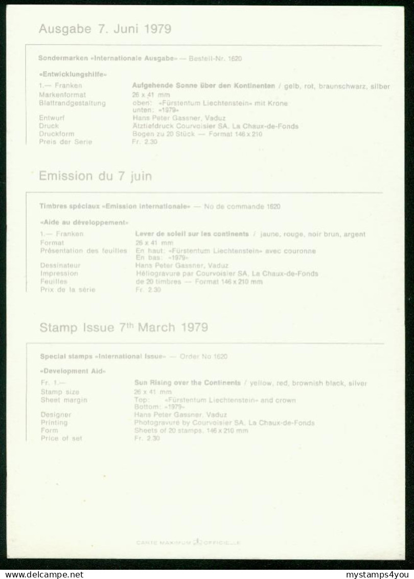 Mk Liechtenstein Maximum Card 1979 MiNr 730 | Development Aid #max-0004 - Cartes-Maximum (CM)