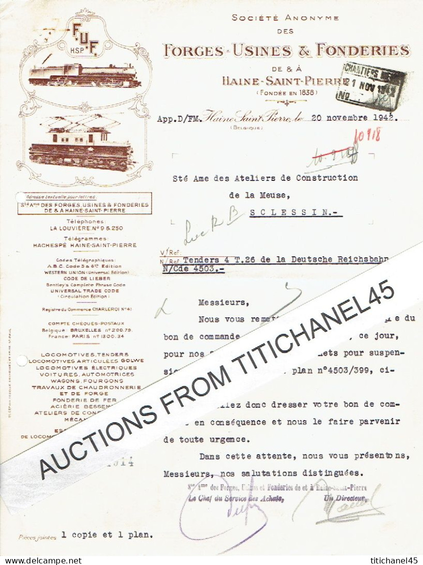 Lettre Illustrée 1942 - HAINE-SAINT-PIERRE - FORGES-USINES & FONDERIES - Locomotives, Tenders, Wagons, - Sonstige & Ohne Zuordnung