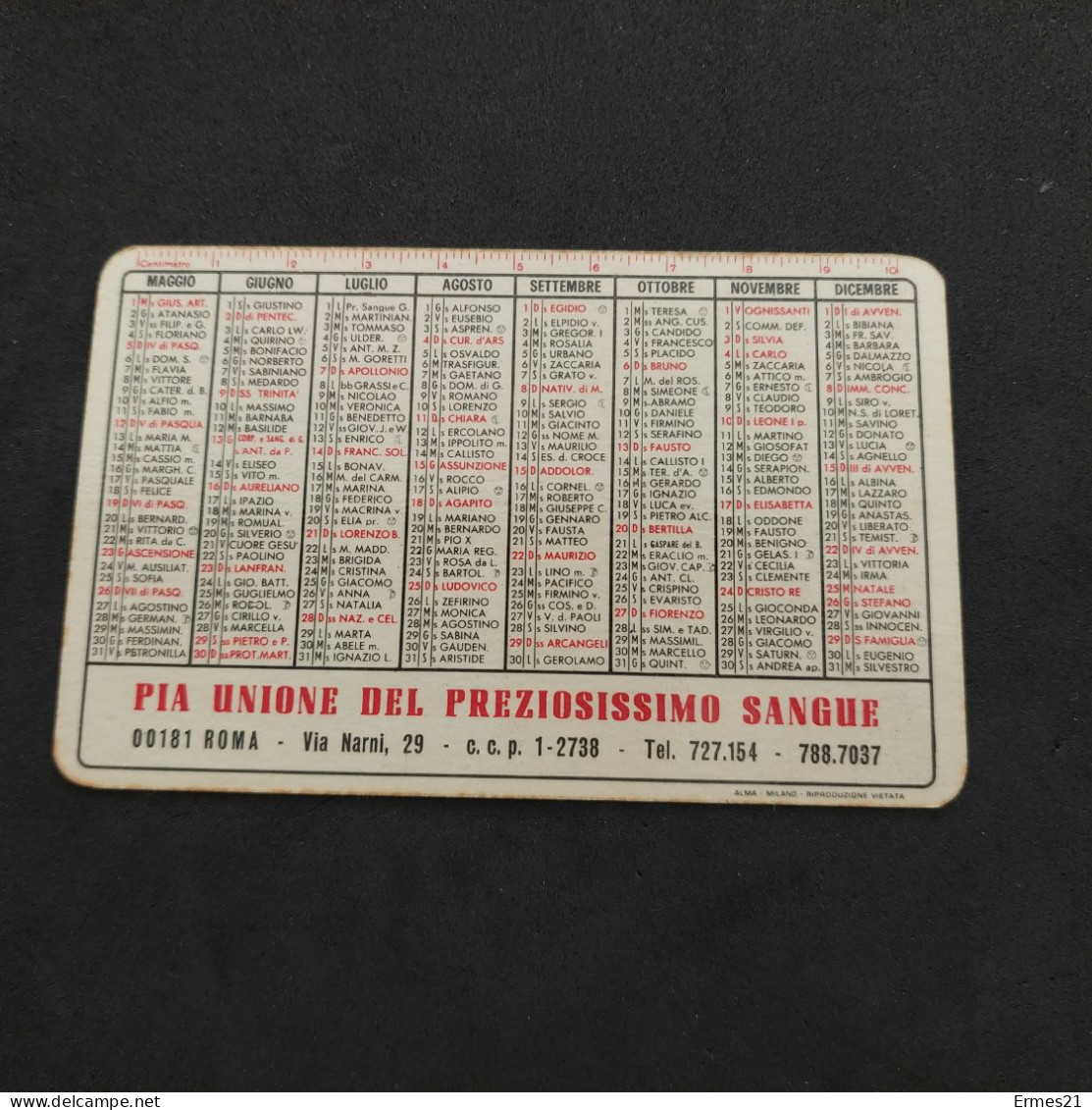 Calendarietto 1974 San Gaspare Del Bufalo. Preziosissimo Sangue.  Condizioni Eccellenti. Plastificato. - Tamaño Pequeño : 1971-80