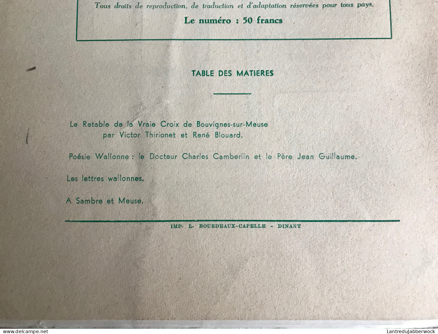 LE GUETTEUR WALLON 1 1963 Régionalisme Retable De La Vraie Croix De Bouvignes Sur Meuse Charles Camberlin Jean Guillaume - Belgique