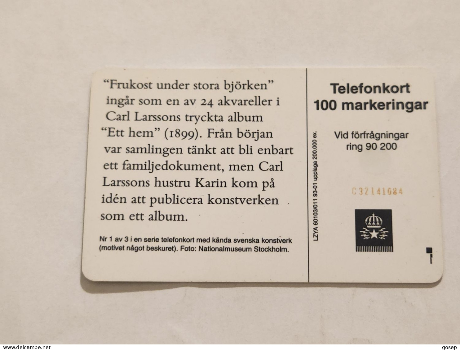 SWEDEN-(SE-TEL-100-0011)-Breakfast-Fruko-(29)(Telefonkort 100)(tirage-200.000)(C32141084)-used Card+1card Prepiad Free - Suecia