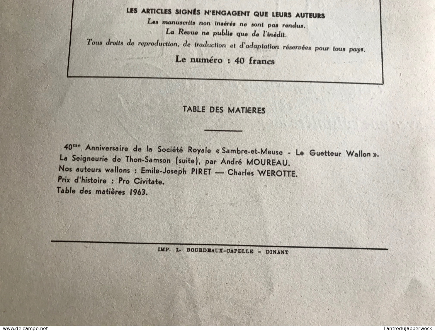 LE GUETTEUR WALLON 1 1964 Régionalisme Seigneurie De Thon-Samson Emile-Joseph PIRET Charles WEROTTE - Belgique