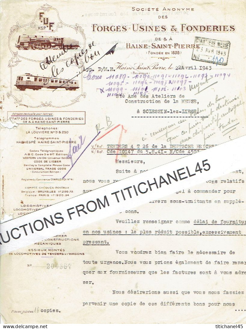 Lettre Illustrée 1943 - HAINE-SAINT-PIERRE - FORGES-USINES & FONDERIES - Locomotives, Tenders, Wagons, - Andere & Zonder Classificatie