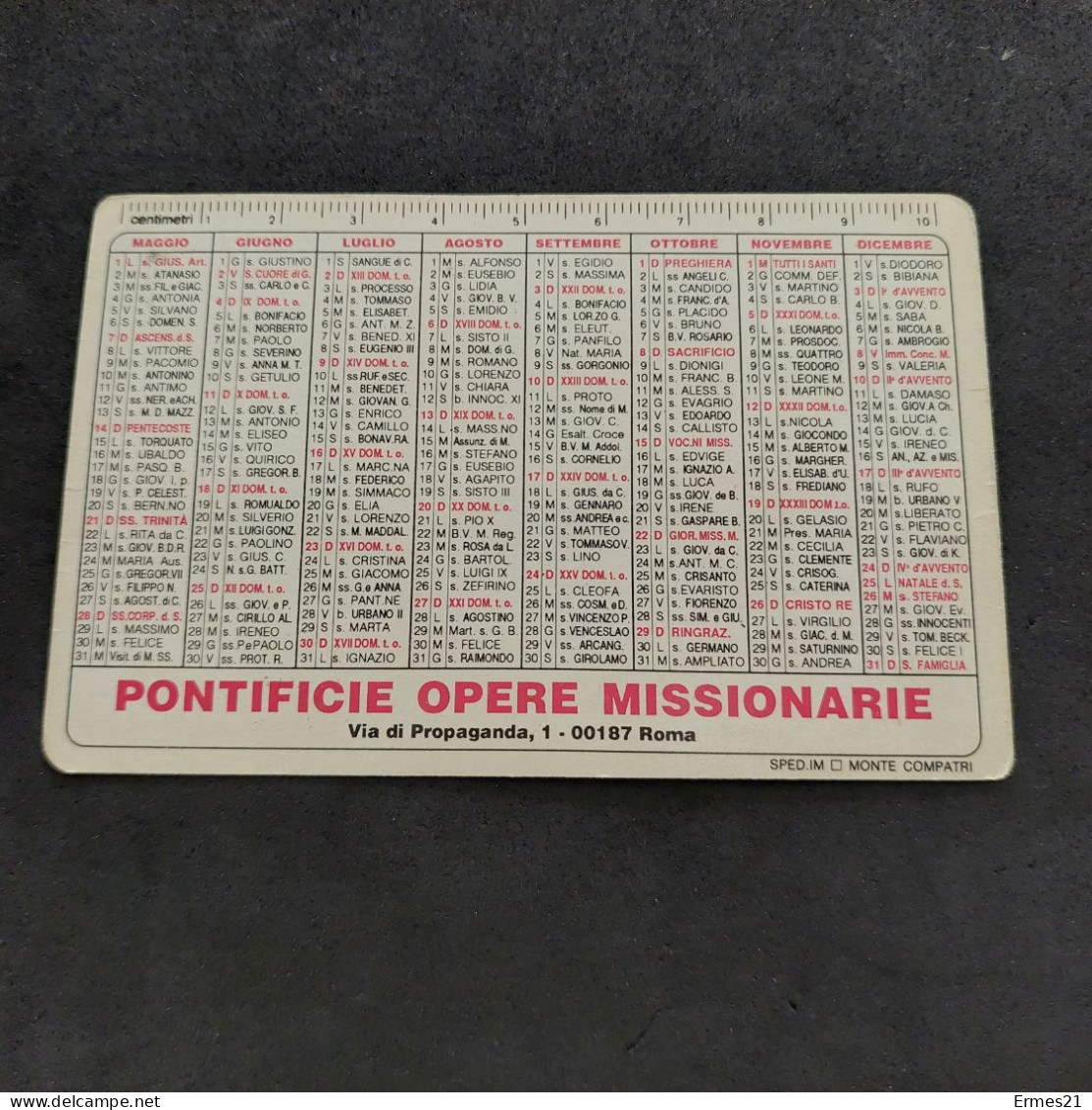 Calendarietto 1989 Pontificie Opere Missionarie. Roma. .  Condizioni Eccellenti. Plastificato. - Small : 1981-90