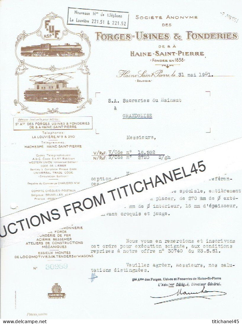 Lettre Illustrée 1951 - HAINE-SAINT-PIERRE - FORGES-USINES & FONDERIES - Locomotives, Tenders, Wagons, - Sonstige & Ohne Zuordnung