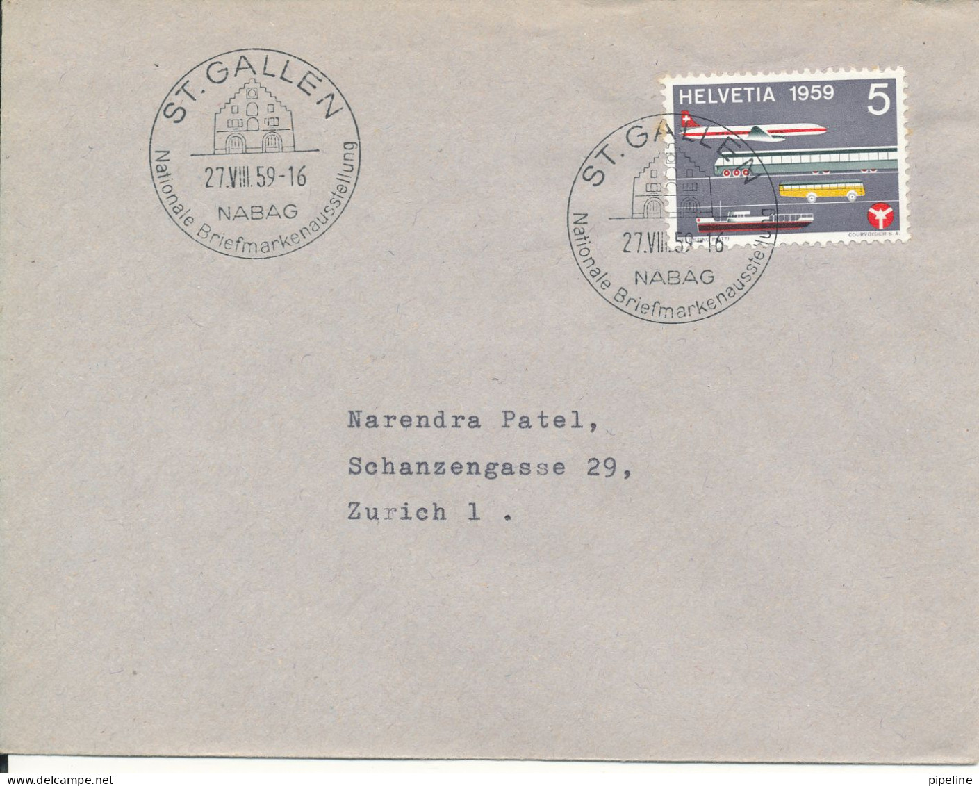 Switzerland Cover Sent To Zürich St. Gallen Nabag 27-8-1959 Special Postmark - Cartas & Documentos